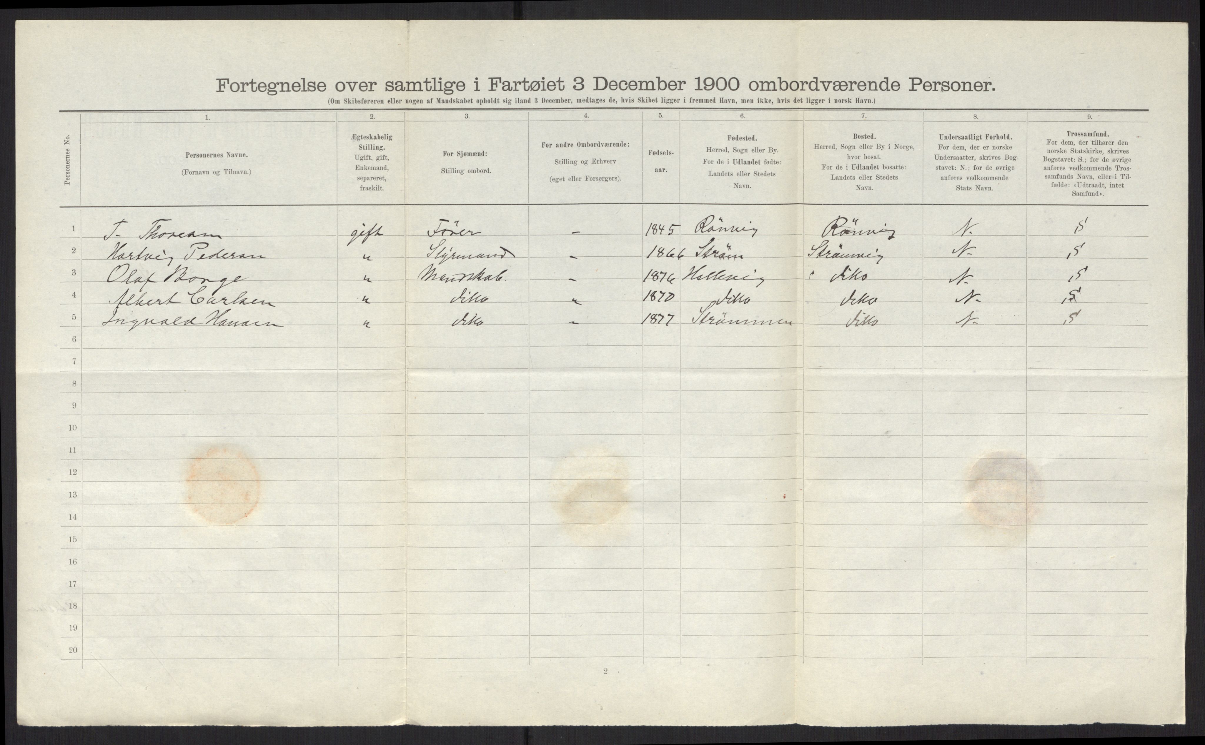 RA, 1900 Census - ship lists from ships in Norwegian harbours, harbours abroad and at sea, 1900, p. 2614