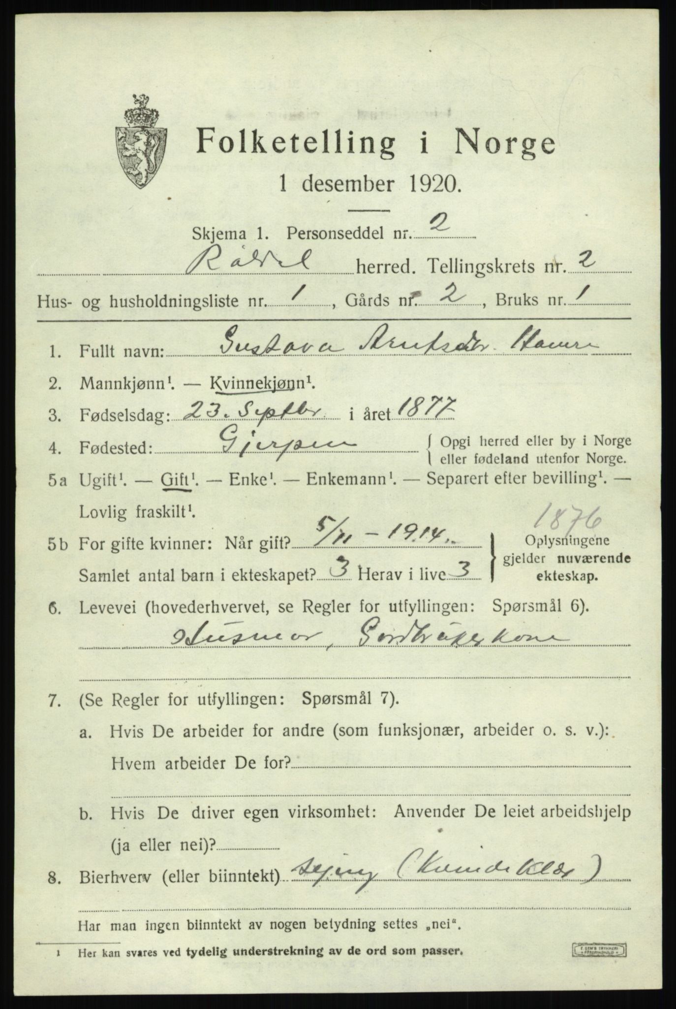 SAB, 1920 census for Røldal, 1920, p. 751