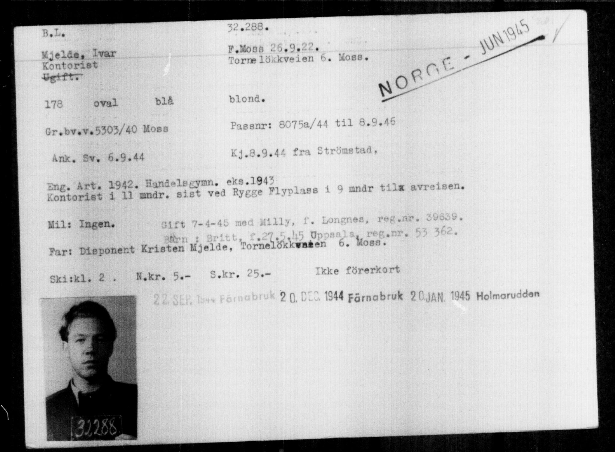 Utenriksstasjonene, Legasjonen i Stockholm, Flyktningkontoret, AV/RA-S-6753/V/Va/L0013: Kjesäterkartoteket, flyktninger med registreringsnr. 31500-34731, 1940-1945, p. 836