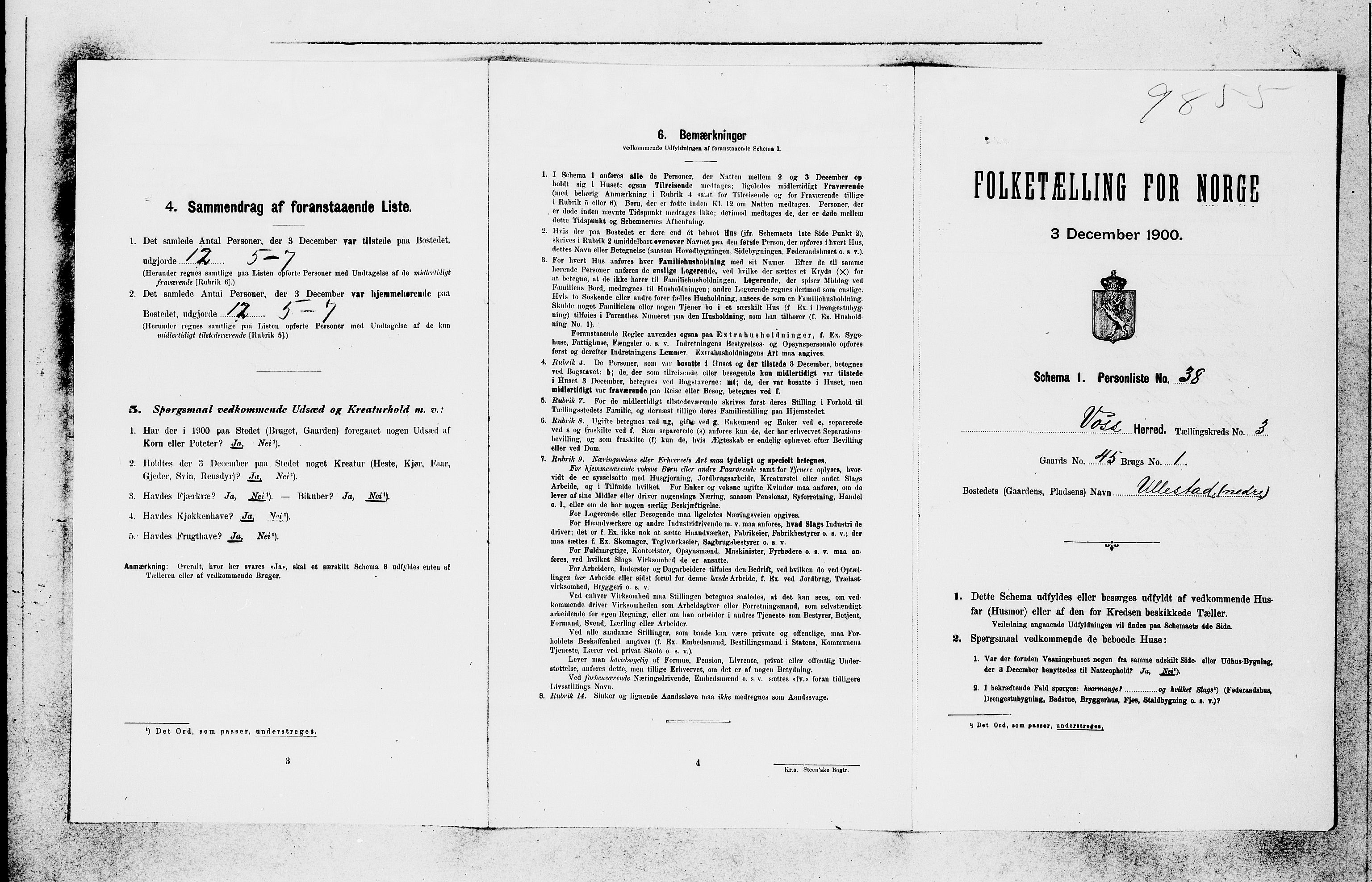 SAB, 1900 census for Voss, 1900, p. 492