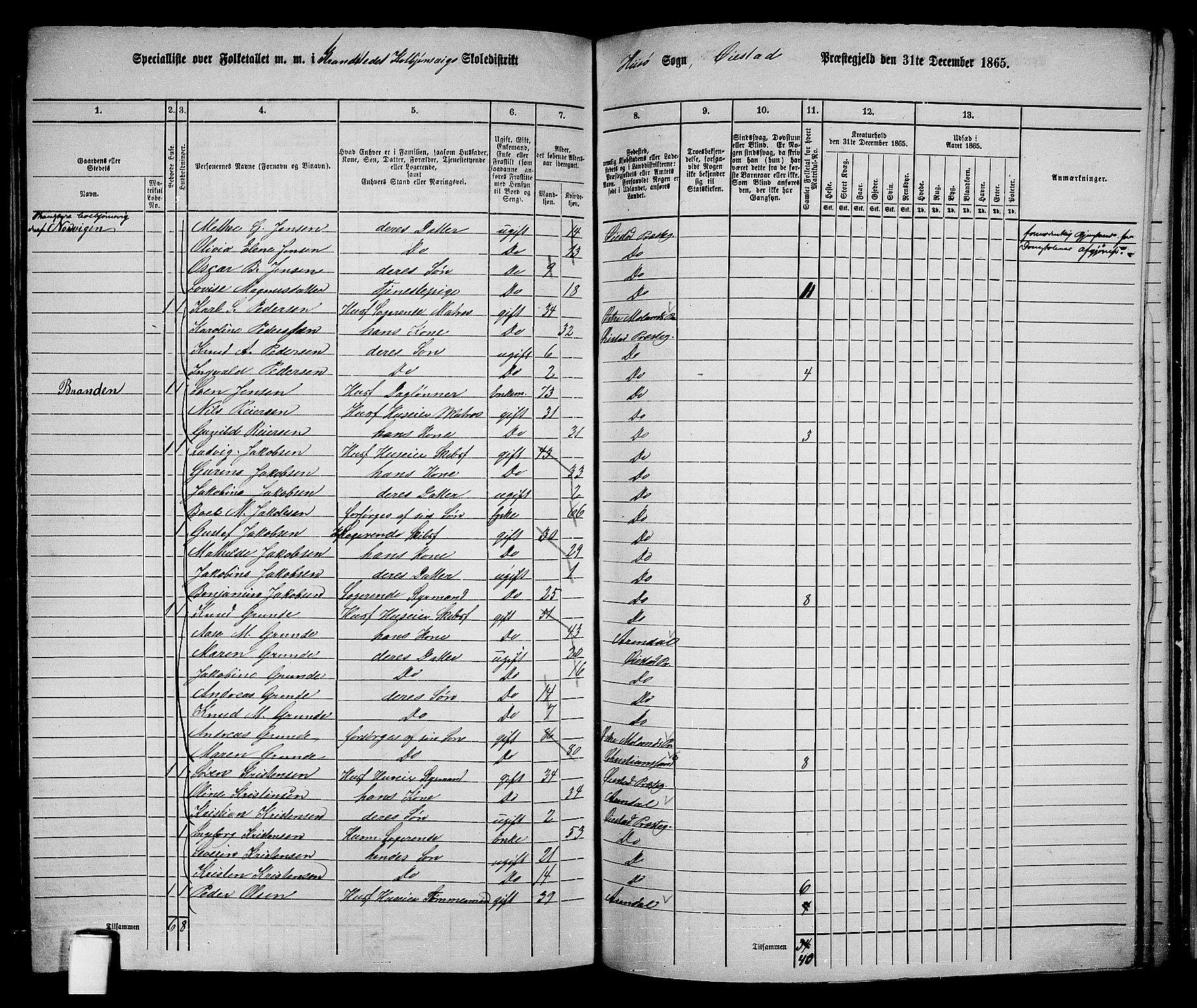 RA, 1865 census for Øyestad, 1865, p. 227