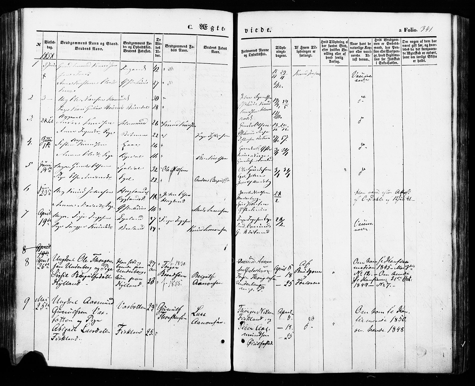 Åseral sokneprestkontor, SAK/1111-0051/F/Fa/L0002: Parish register (official) no. A 2, 1854-1884, p. 341