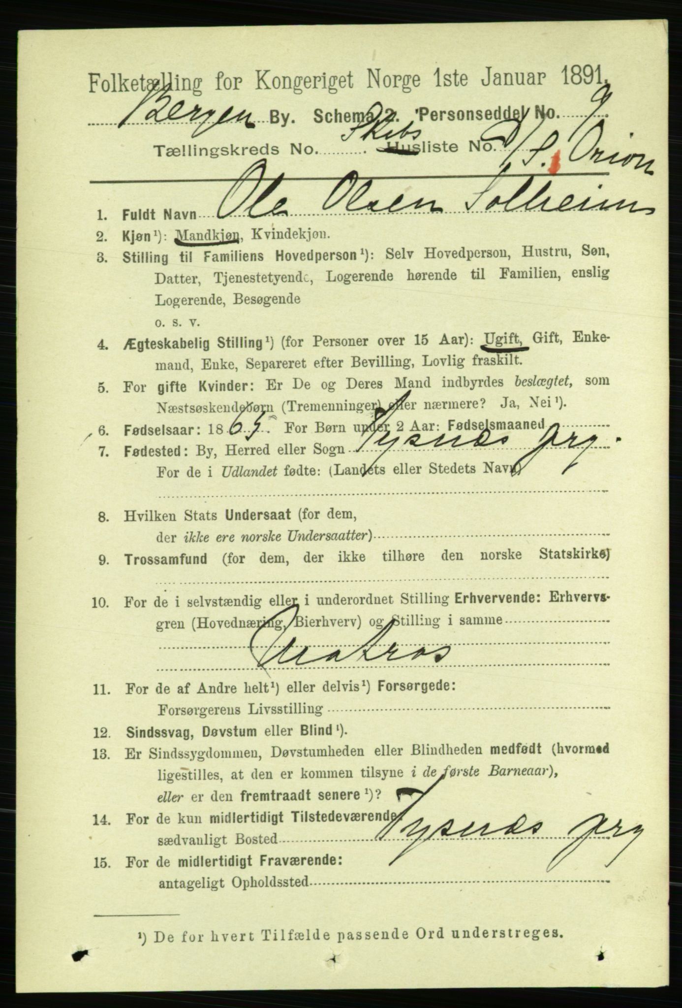 RA, 1891 Census for 1301 Bergen, 1891, p. 64440