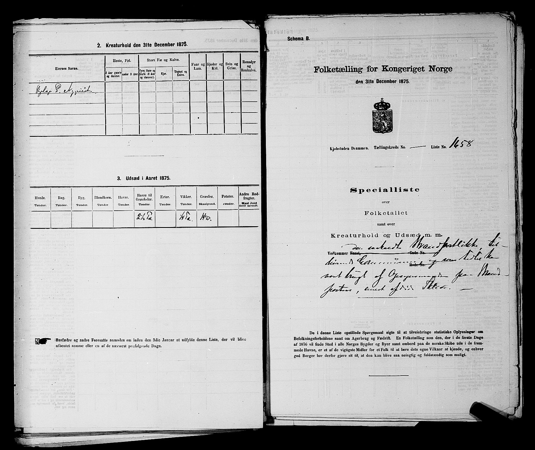 SAKO, 1875 census for 0602 Drammen, 1875, p. 3798