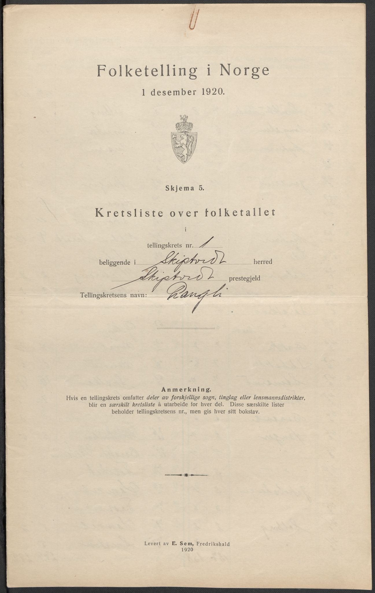 SAO, 1920 census for Skiptvet, 1920, p. 5