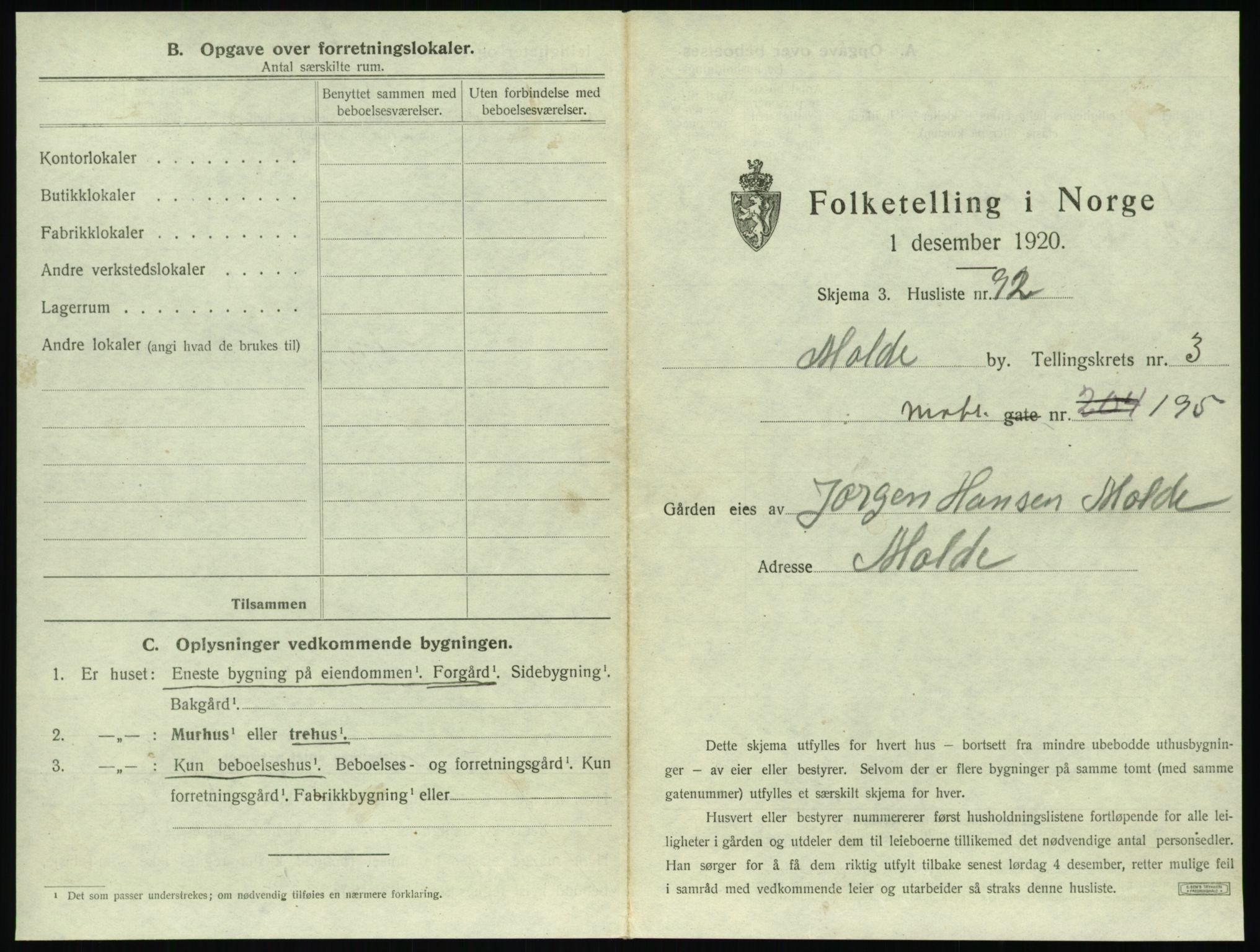 SAT, 1920 census for Molde, 1920, p. 403