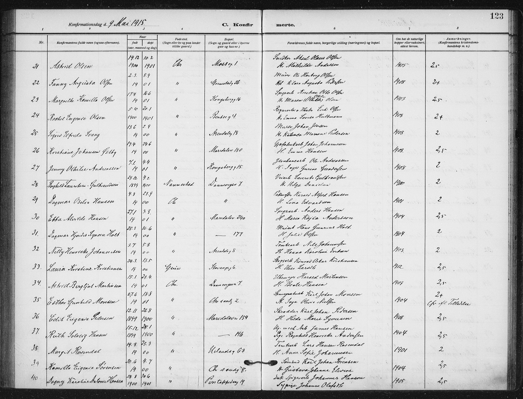 Sagene prestekontor Kirkebøker, AV/SAO-A-10796/F/L0008: Parish register (official) no. 8, 1910-1919, p. 123