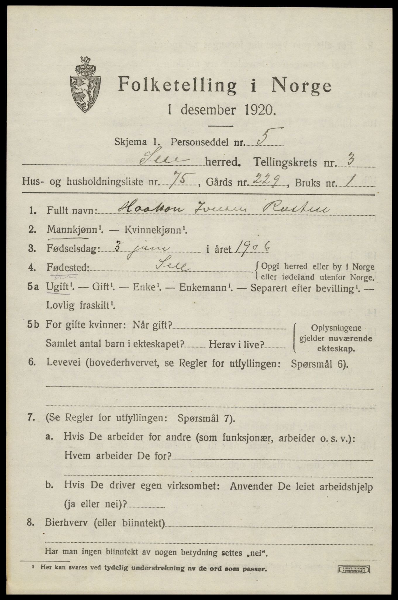 SAH, 1920 census for Sel, 1920, p. 3106