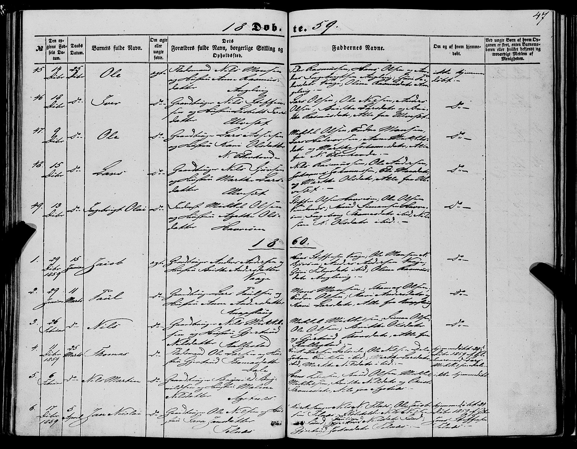 Fjell sokneprestembete, SAB/A-75301/H/Haa: Parish register (official) no. A 2, 1847-1864, p. 47