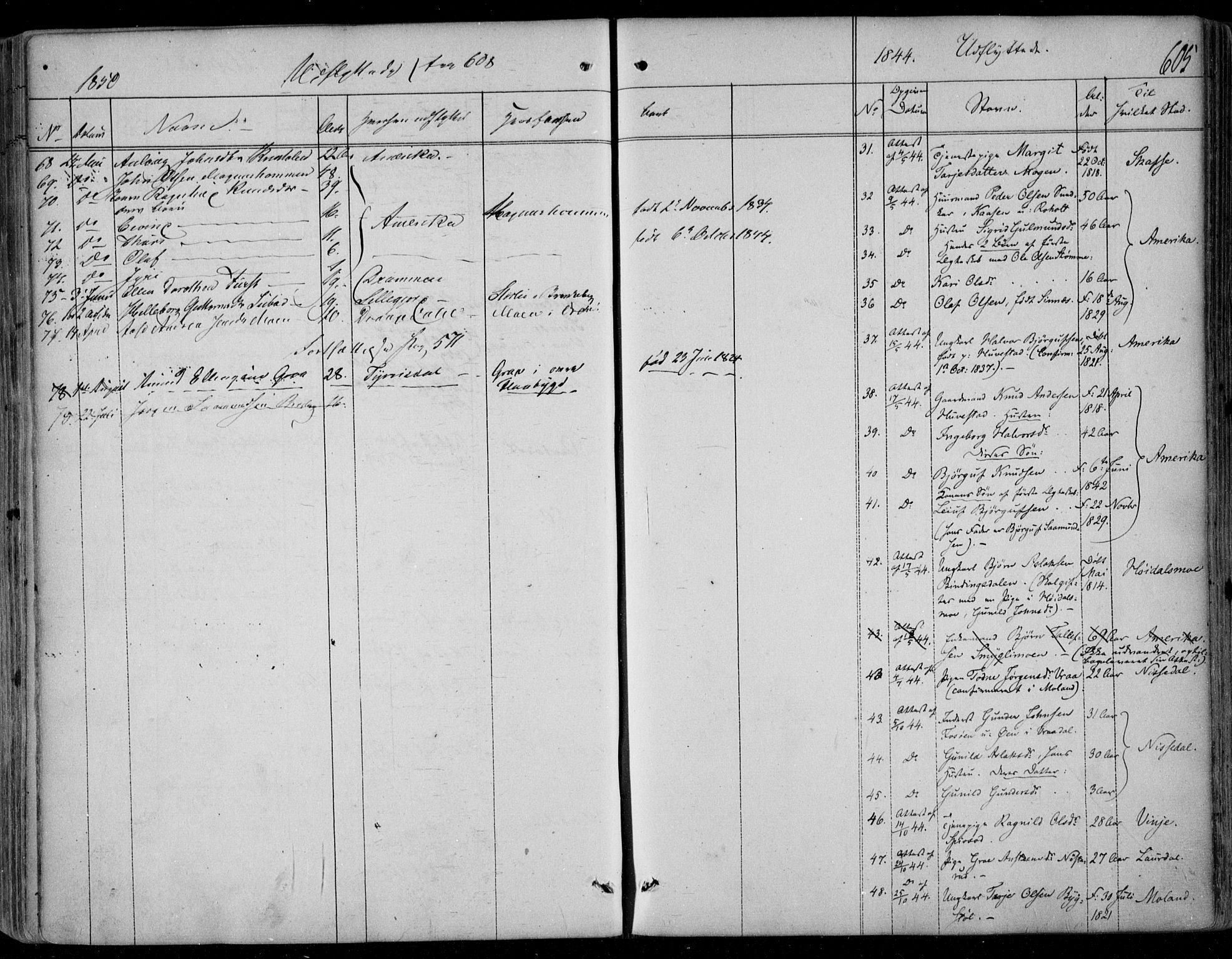 Kviteseid kirkebøker, SAKO/A-276/F/Fa/L0006: Parish register (official) no. I 6, 1836-1858, p. 605
