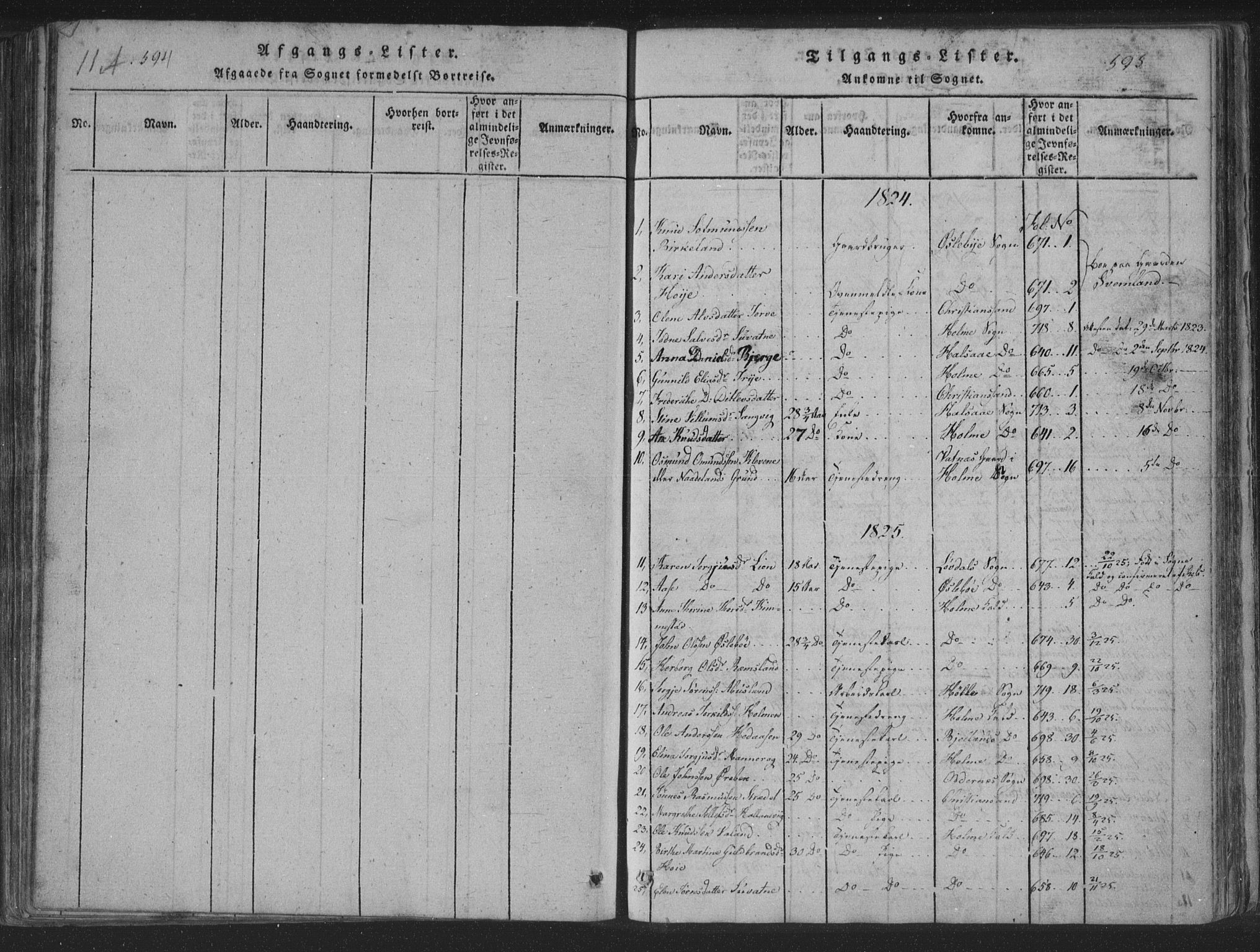 Søgne sokneprestkontor, SAK/1111-0037/F/Fa/Fab/L0008: Parish register (official) no. A 8, 1821-1838, p. 594-595