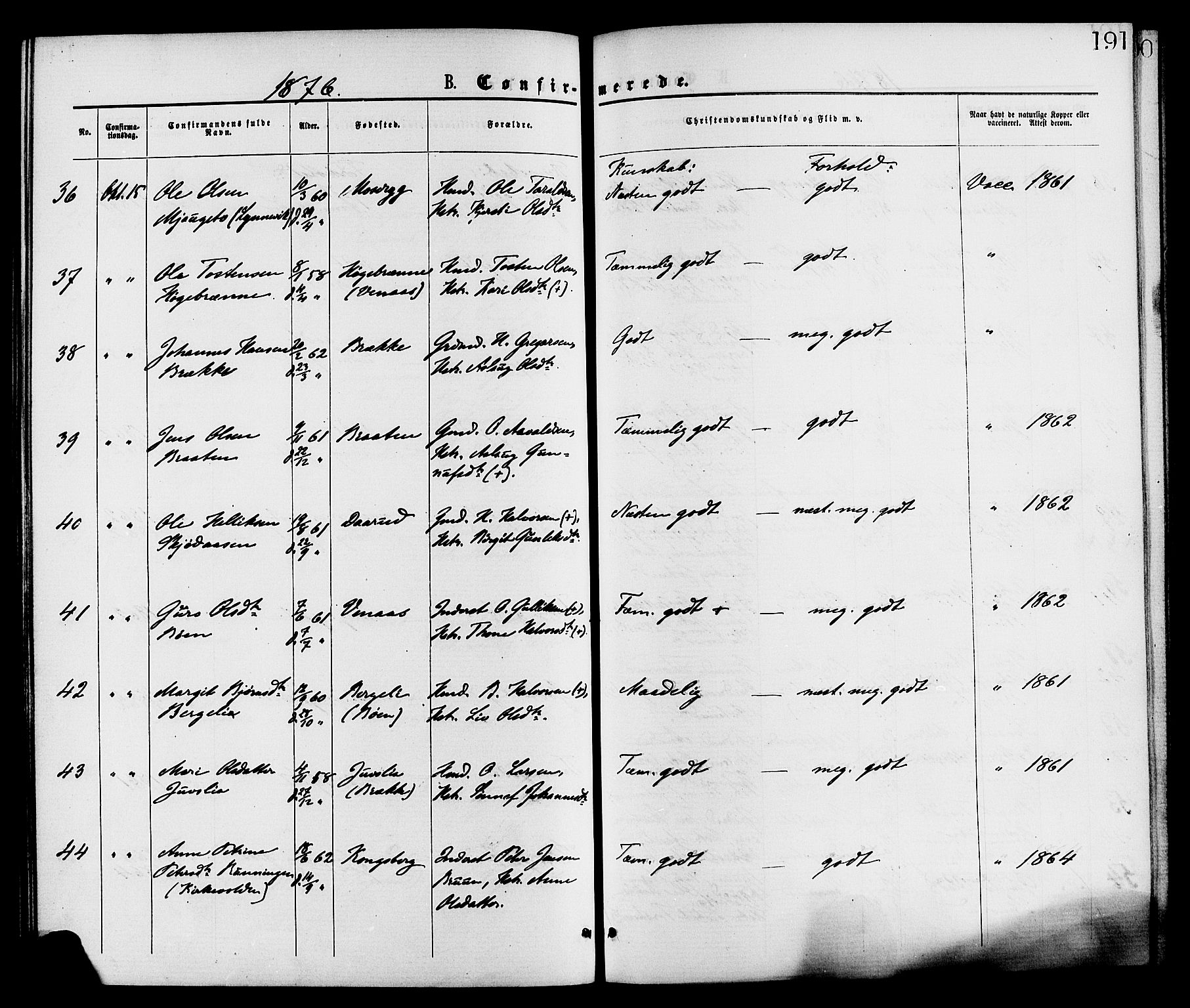 Gransherad kirkebøker, AV/SAKO-A-267/F/Fa/L0004: Parish register (official) no. I 4, 1871-1886, p. 191