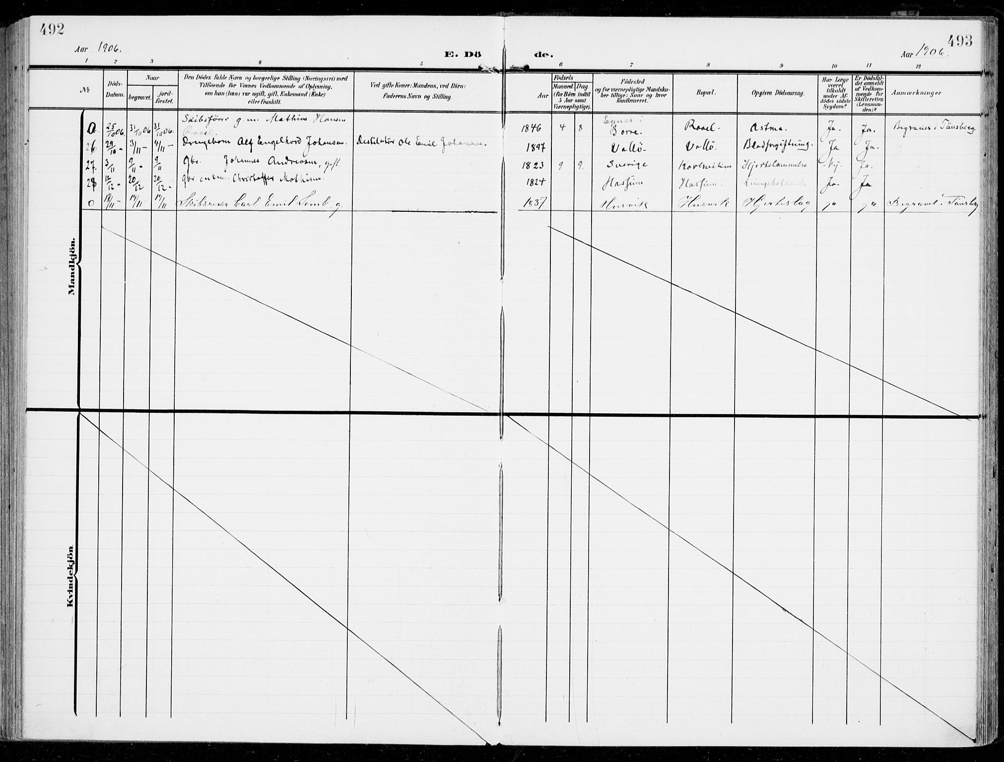 Sem kirkebøker, AV/SAKO-A-5/F/Fb/L0006: Parish register (official) no. II 6, 1905-1918, p. 492-493