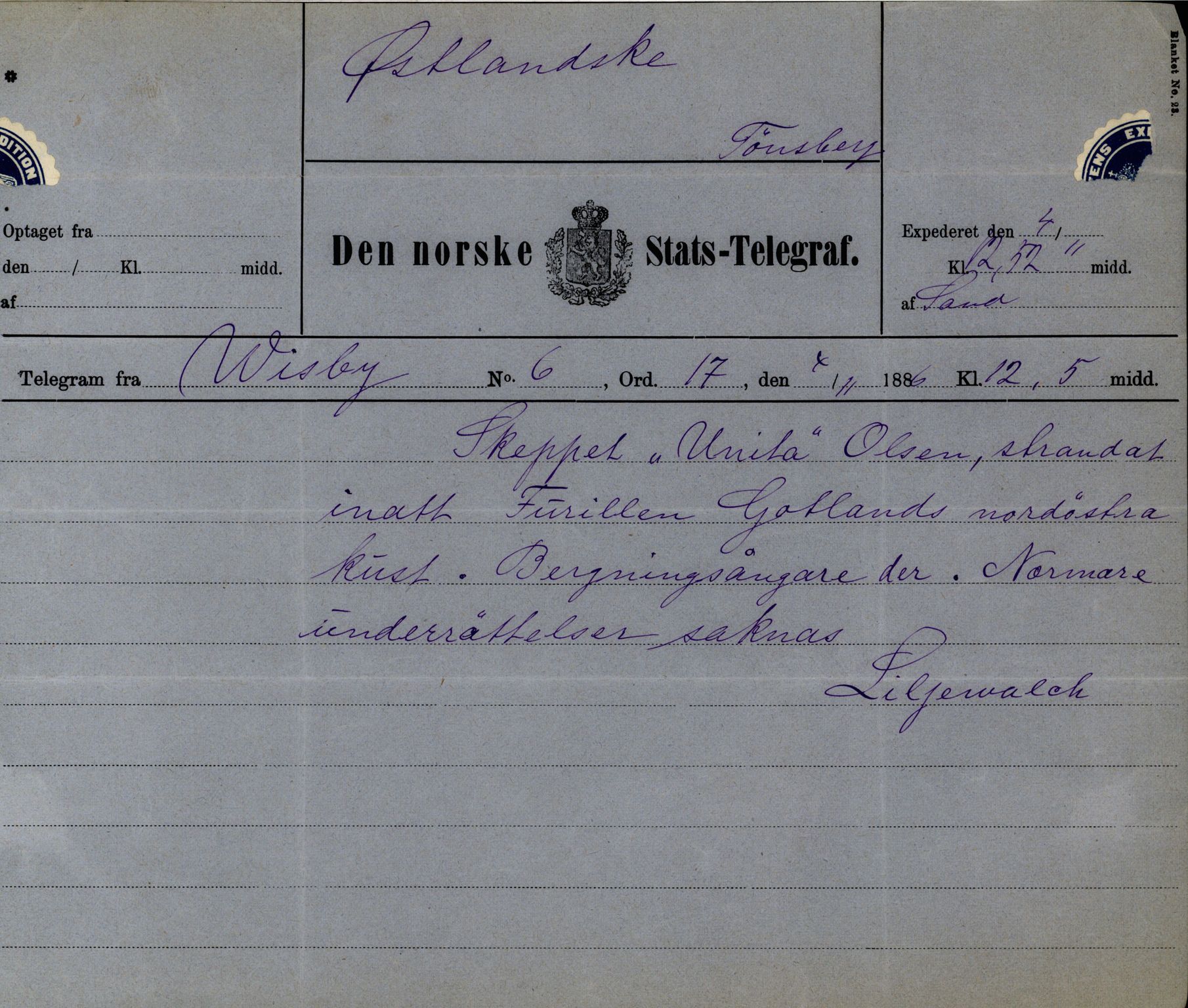 Pa 63 - Østlandske skibsassuranceforening, VEMU/A-1079/G/Ga/L0019/0004: Havaridokumenter / Unita, L'Union, Lympha, Medbør, Kommandør, Svend Foyn, 1886, p. 4