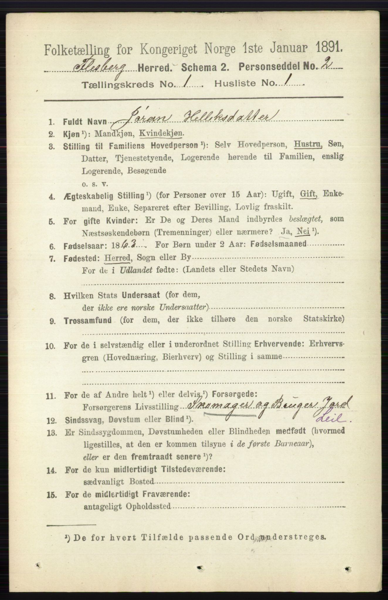 RA, 1891 census for 0631 Flesberg, 1891, p. 74