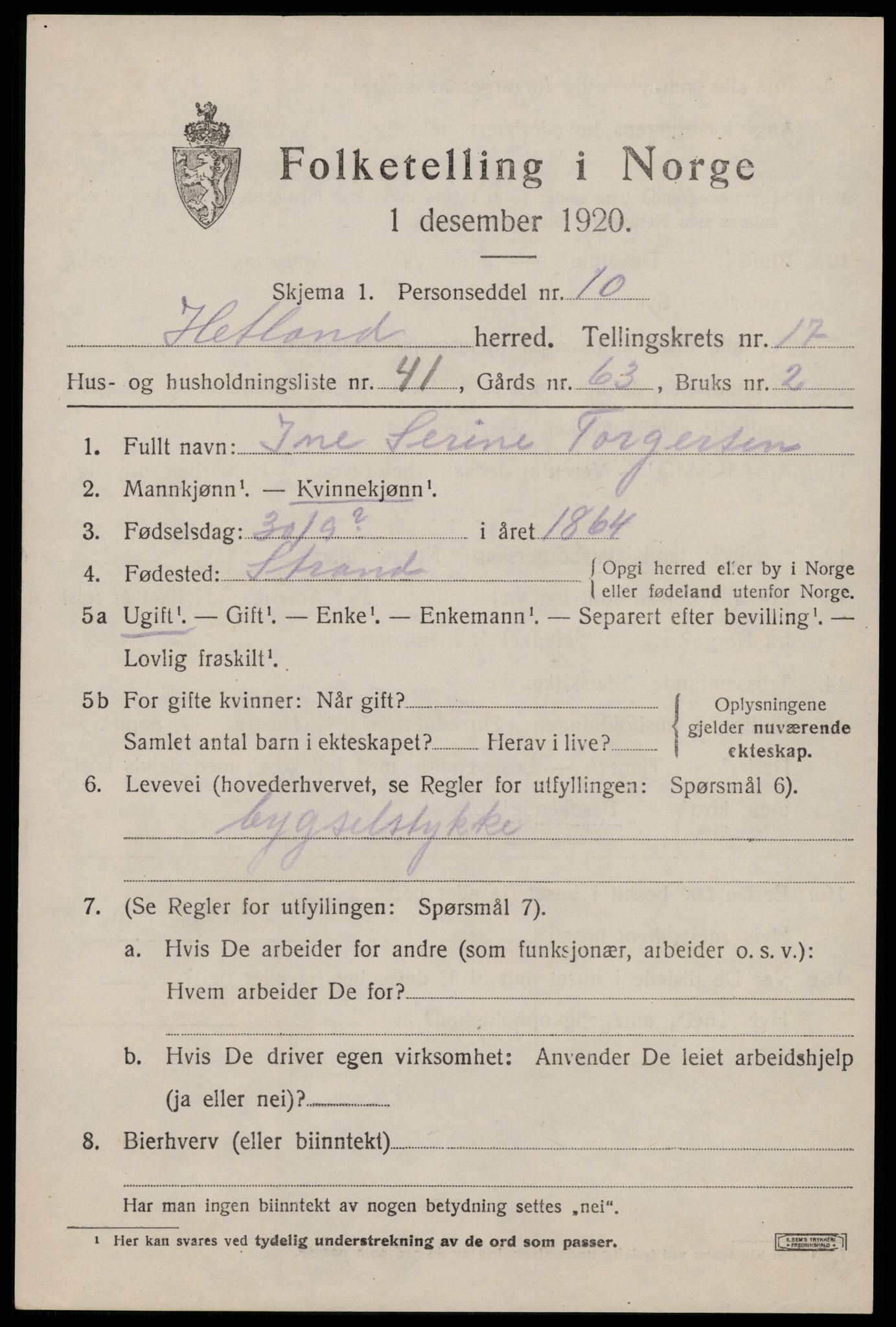 SAST, 1920 census for Hetland, 1920, p. 25001