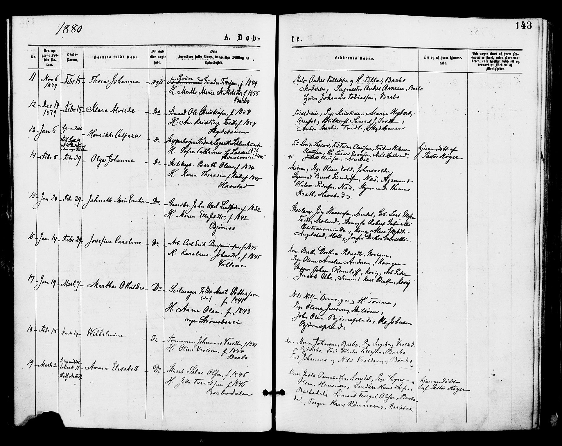 Barbu sokneprestkontor, SAK/1111-0003/F/Fa/L0001: Parish register (official) no. A 1 /1, 1878-1883, p. 143