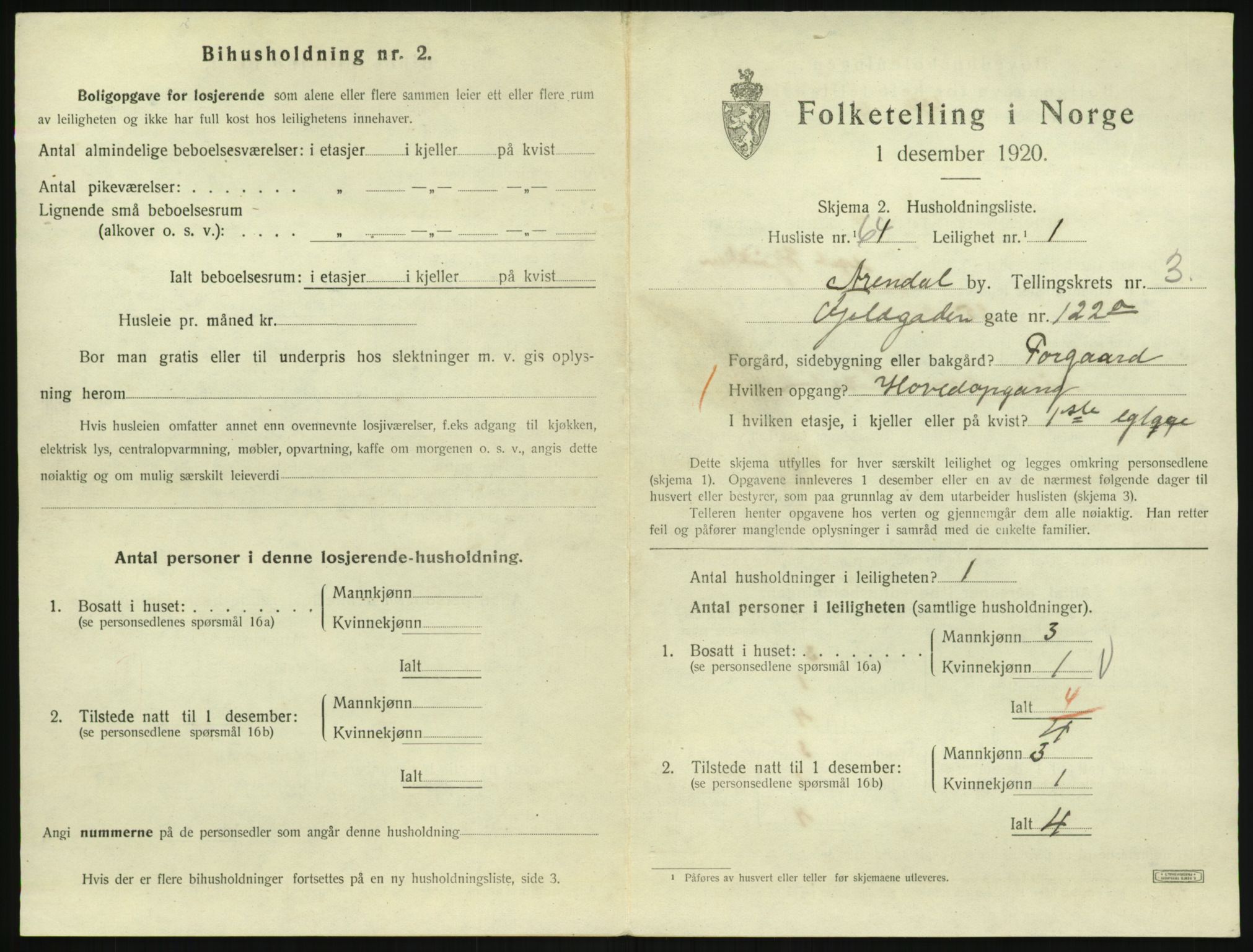 SAK, 1920 census for Arendal, 1920, p. 4606