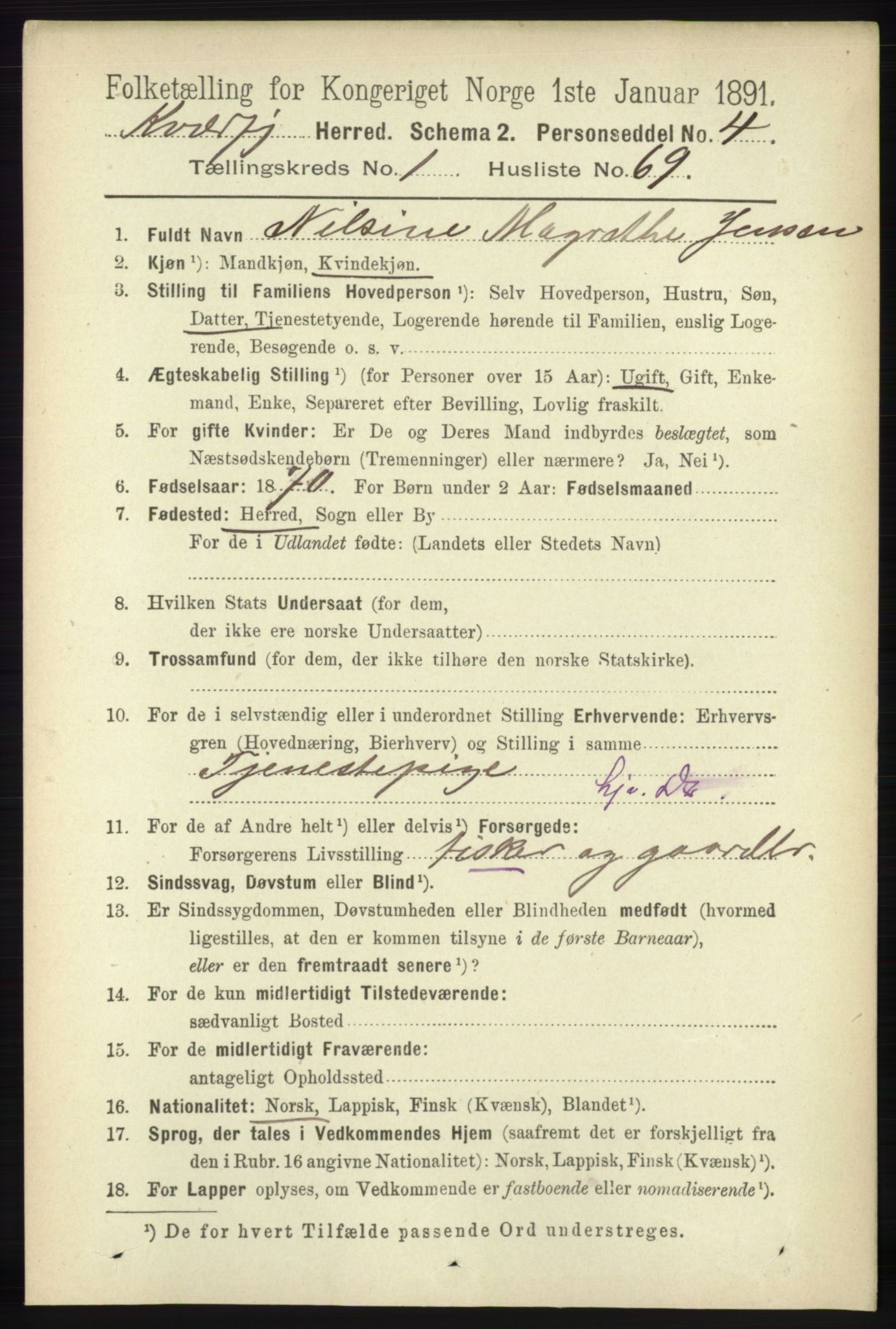 RA, 1891 census for 1911 Kvæfjord, 1891, p. 577