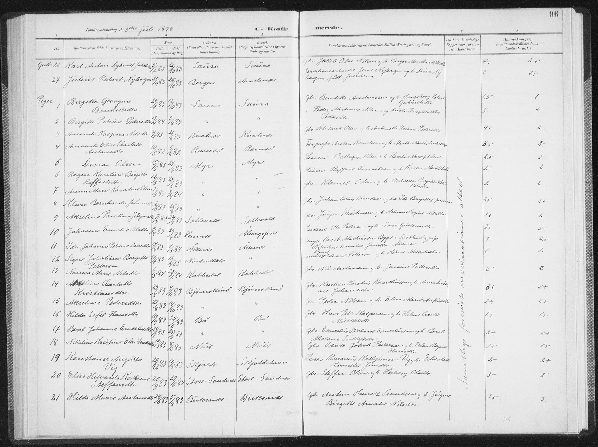 Ministerialprotokoller, klokkerbøker og fødselsregistre - Nordland, SAT/A-1459/897/L1400: Parish register (official) no. 897A07, 1897-1908, p. 96