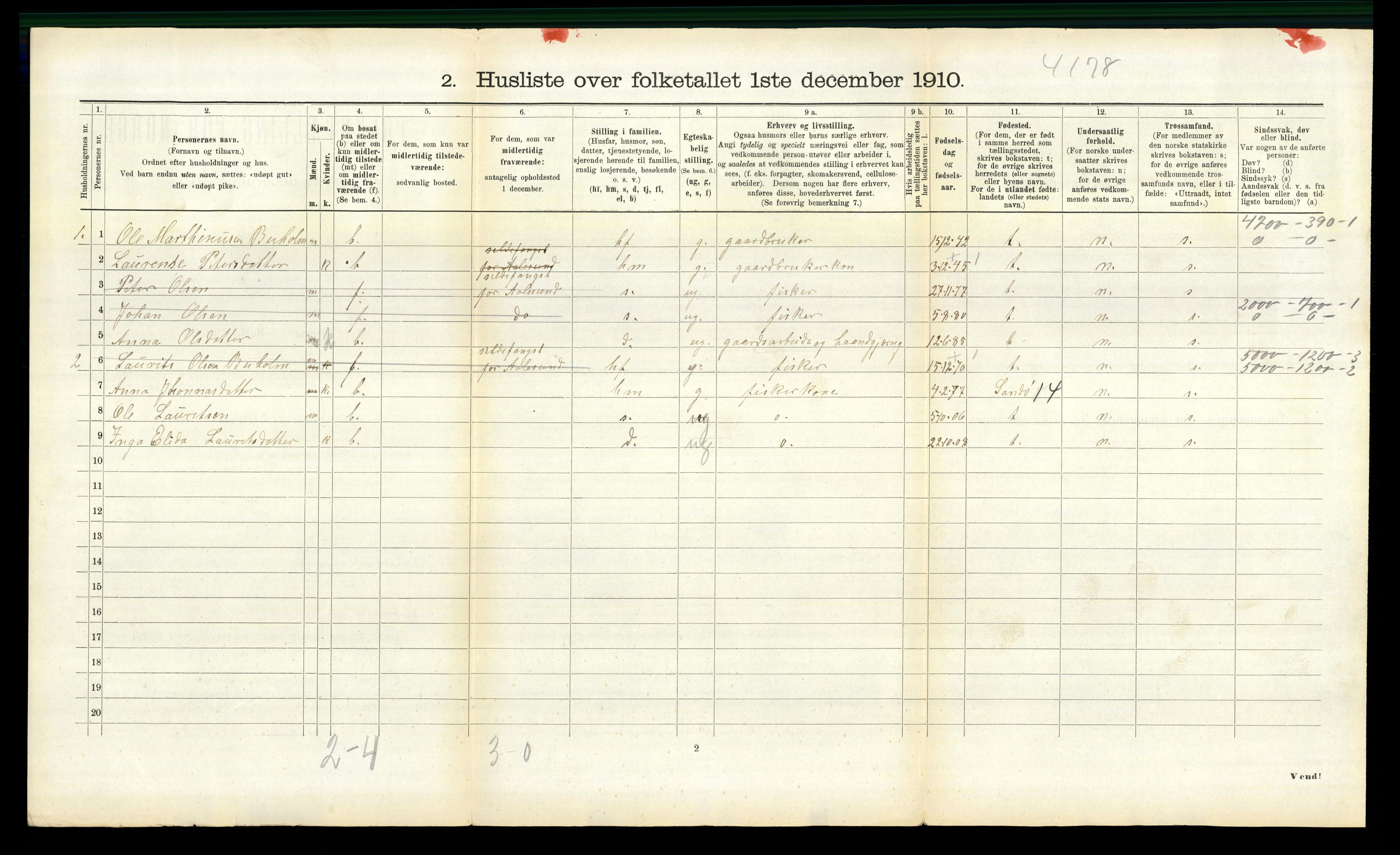 RA, 1910 census for Borgund, 1910, p. 1862