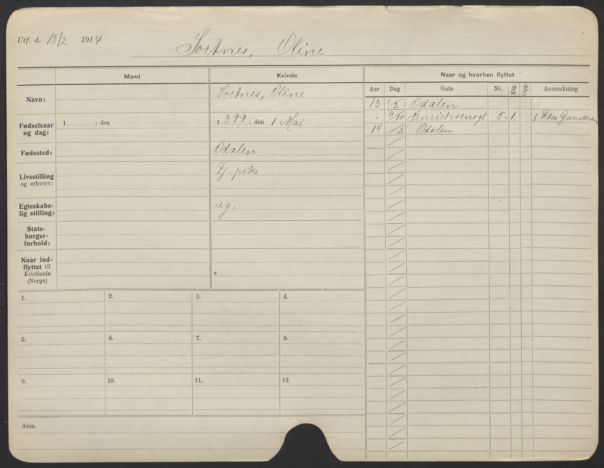 Oslo folkeregister, Registerkort, AV/SAO-A-11715/F/Fa/Fac/L0024: Kvinner, 1906-1914, p. 151a