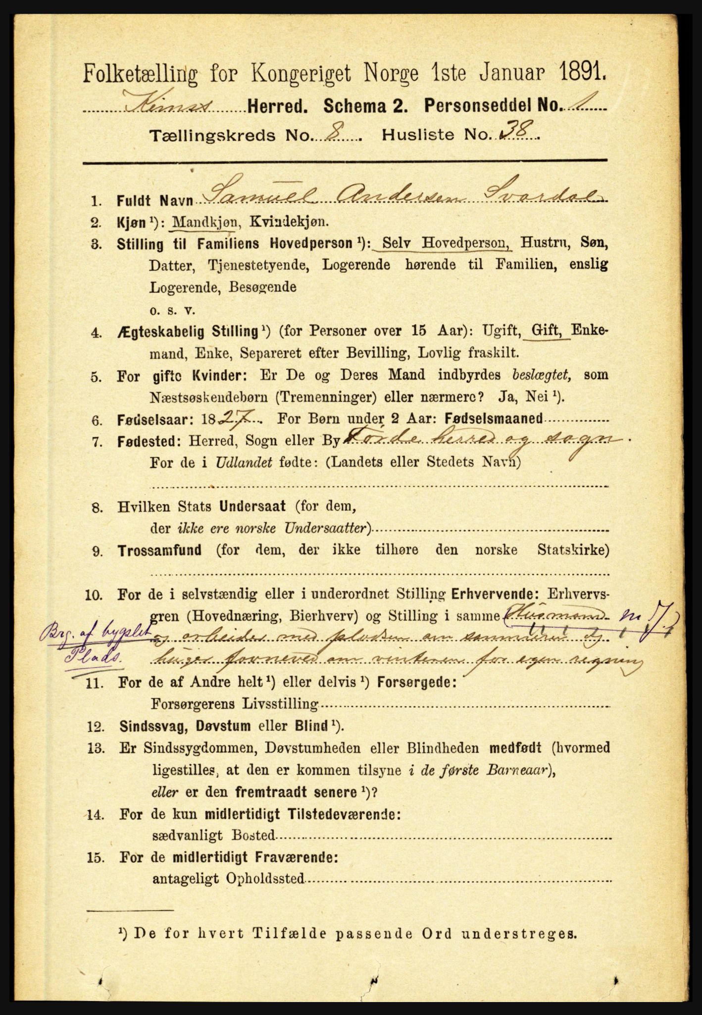 RA, 1891 census for 1437 Kinn, 1891, p. 3348