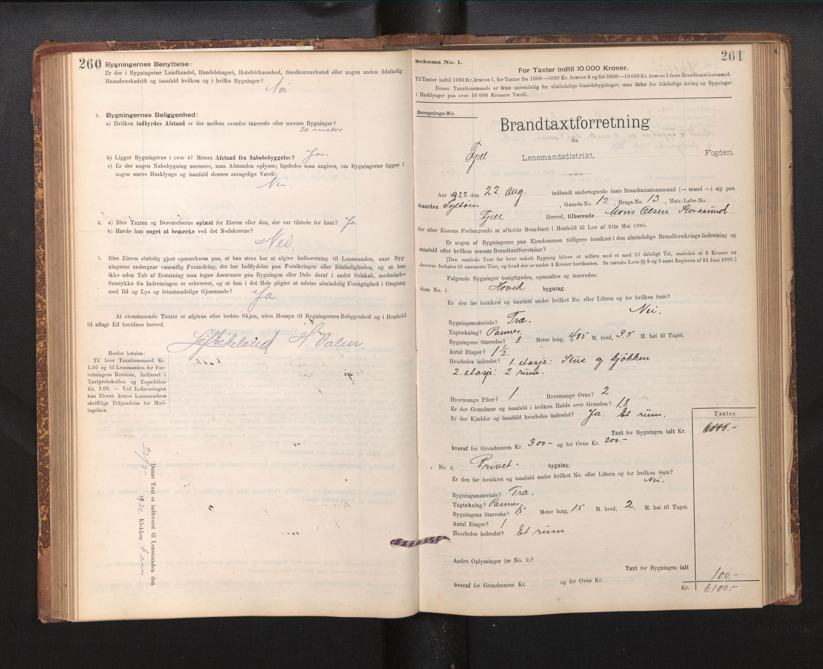 Lensmannen i Fjell, AV/SAB-A-32301/0012/L0005: Branntakstprotokoll, skjematakst, 1895-1931, p. 260-261