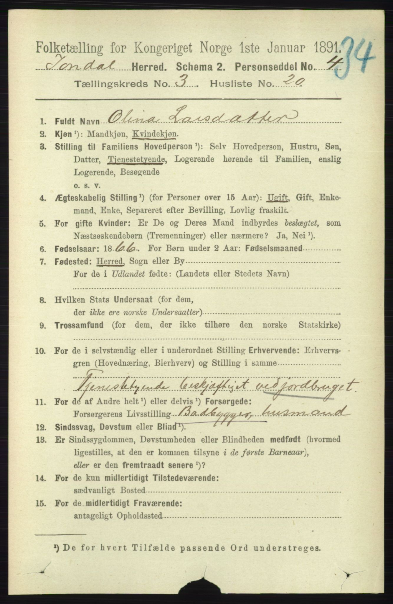 RA, 1891 census for 1227 Jondal, 1891, p. 1433