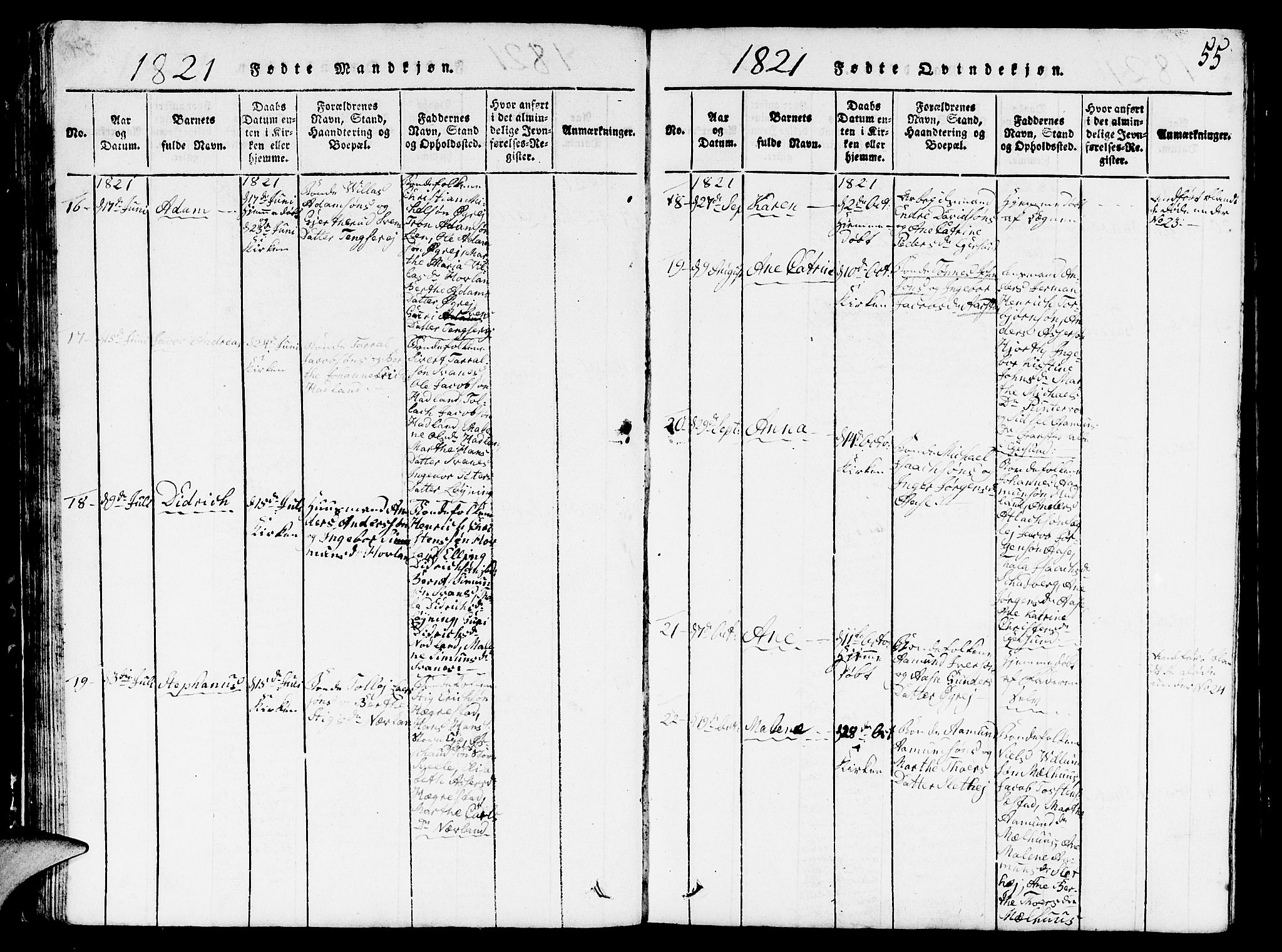 Eigersund sokneprestkontor, AV/SAST-A-101807/S09/L0001: Parish register (copy) no. B 1, 1815-1827, p. 55