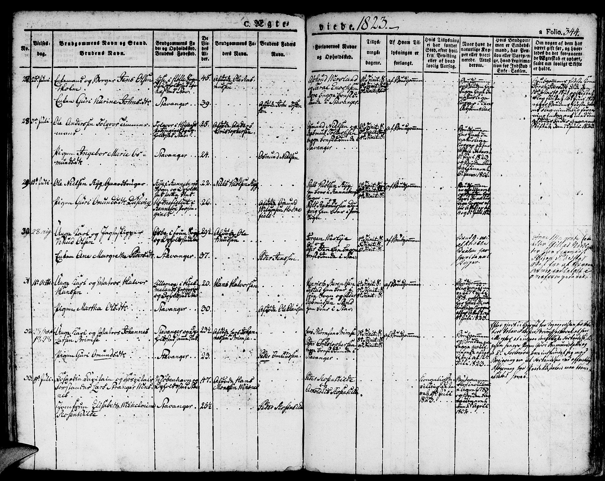 Domkirken sokneprestkontor, SAST/A-101812/001/30/30BA/L0009: Parish register (official) no. A 9, 1821-1832, p. 344