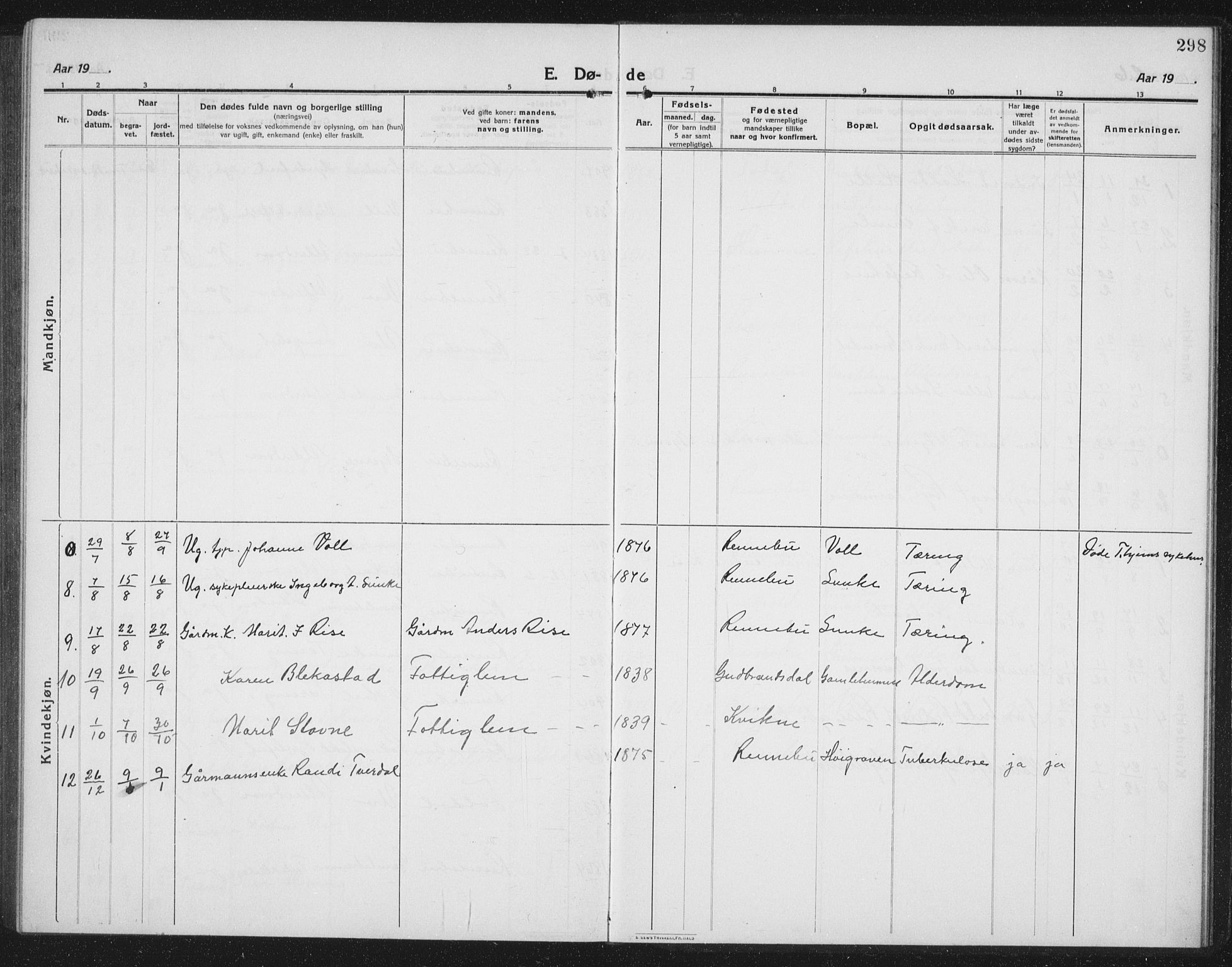 Ministerialprotokoller, klokkerbøker og fødselsregistre - Sør-Trøndelag, SAT/A-1456/674/L0877: Parish register (copy) no. 674C04, 1913-1940, p. 298