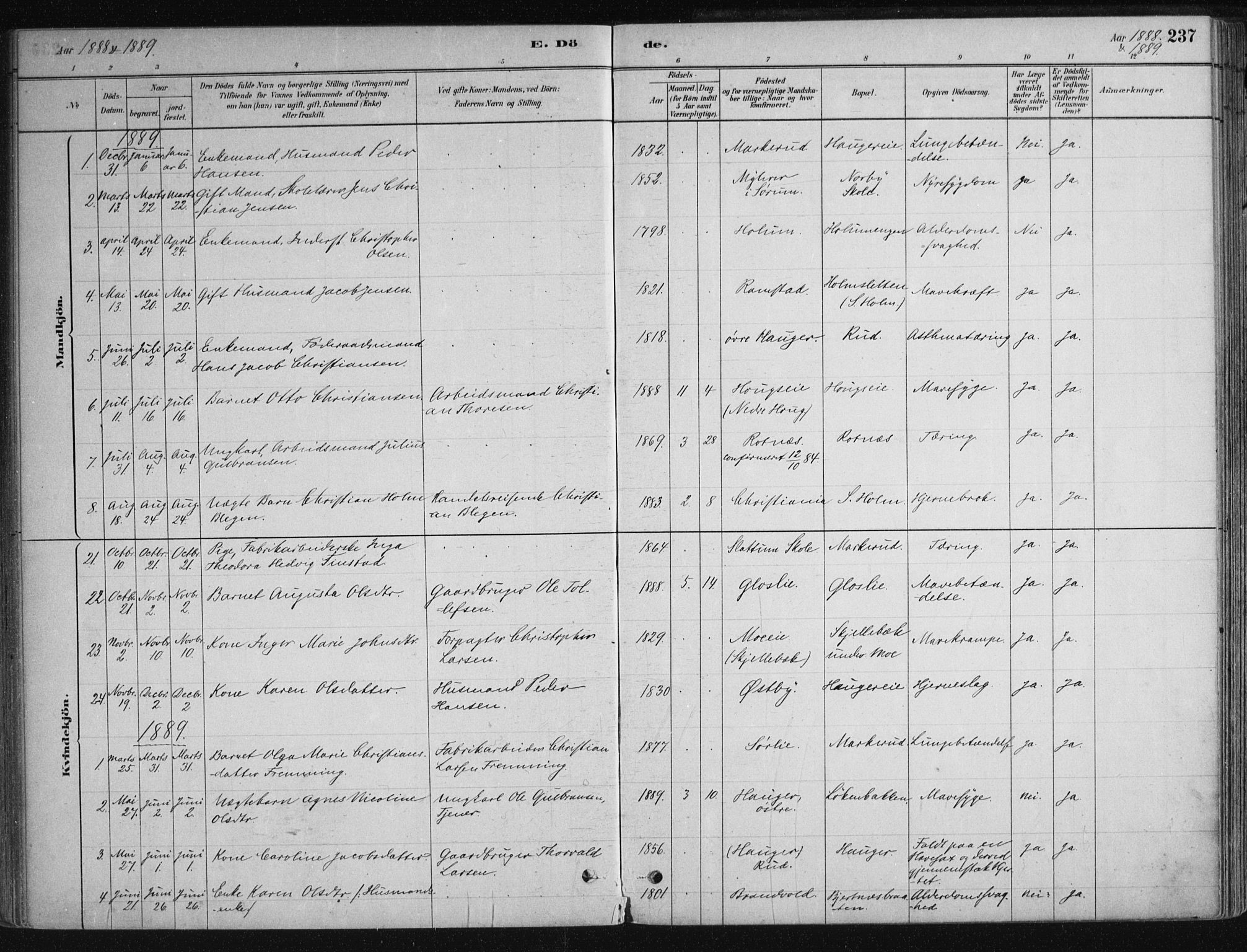 Nittedal prestekontor Kirkebøker, AV/SAO-A-10365a/F/Fa/L0007: Parish register (official) no. I 7, 1879-1901, p. 237