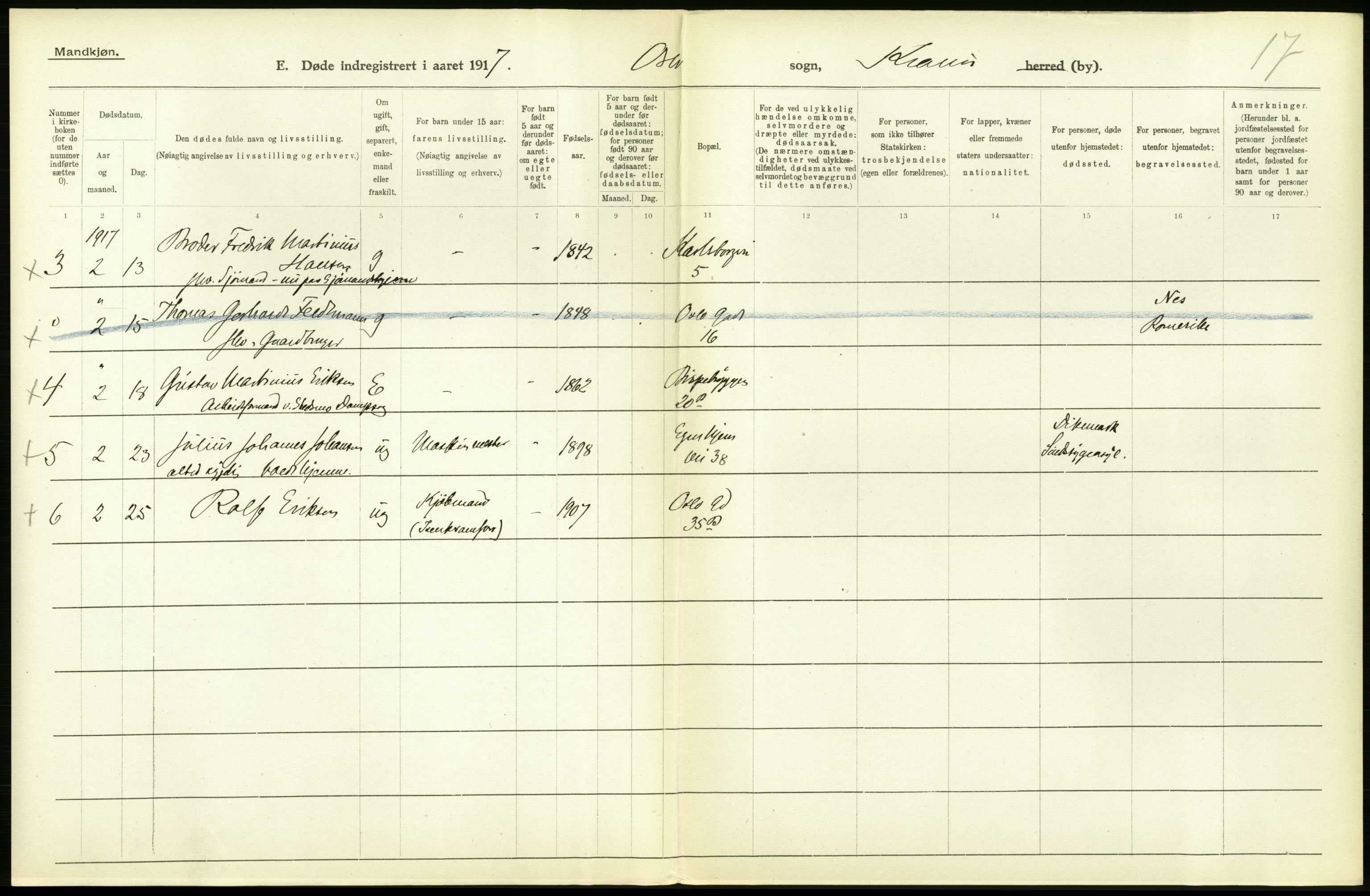 Statistisk sentralbyrå, Sosiodemografiske emner, Befolkning, AV/RA-S-2228/D/Df/Dfb/Dfbg/L0011: Kristiania: Døde, dødfødte., 1917, p. 132