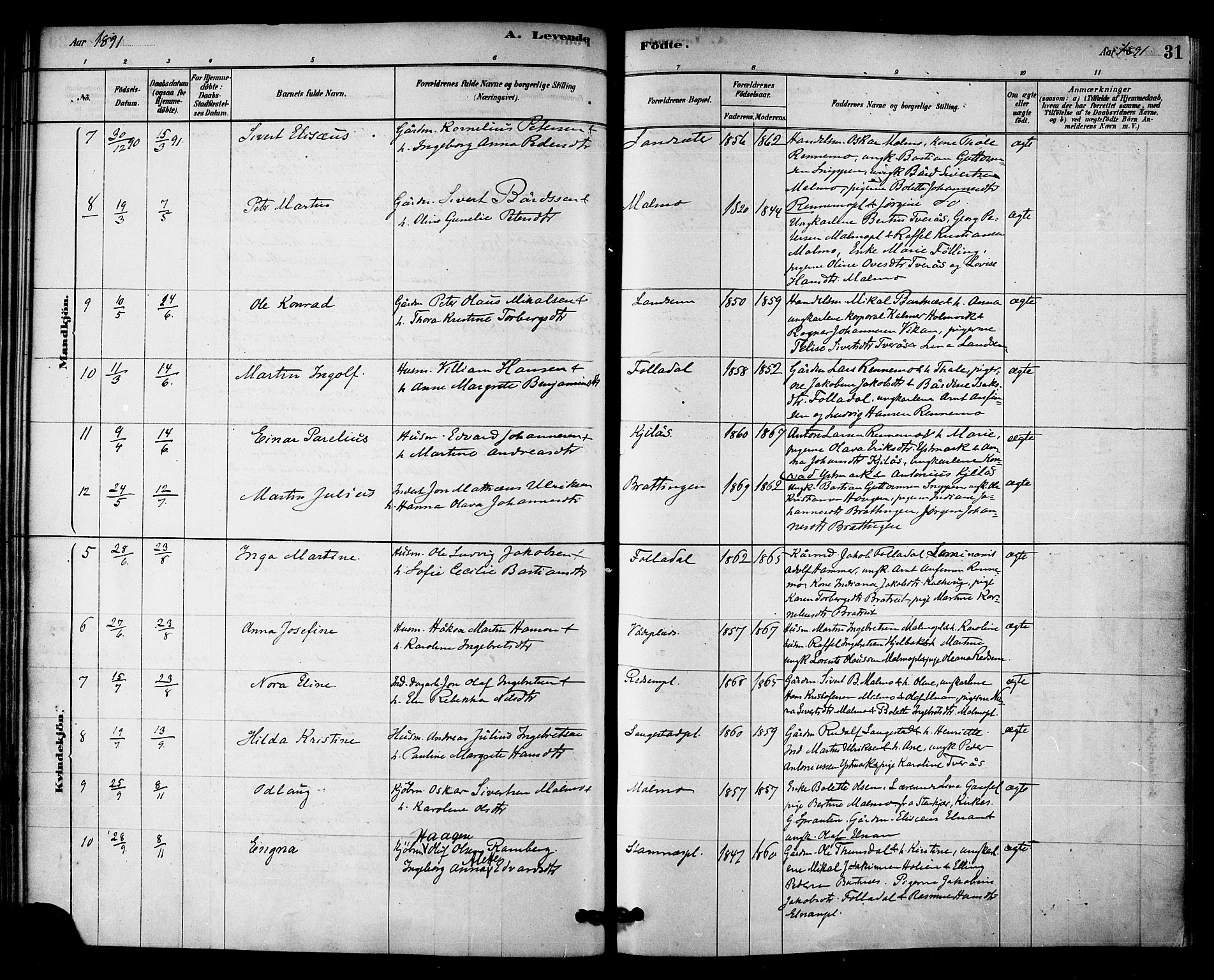 Ministerialprotokoller, klokkerbøker og fødselsregistre - Nord-Trøndelag, SAT/A-1458/745/L0429: Parish register (official) no. 745A01, 1878-1894, p. 31