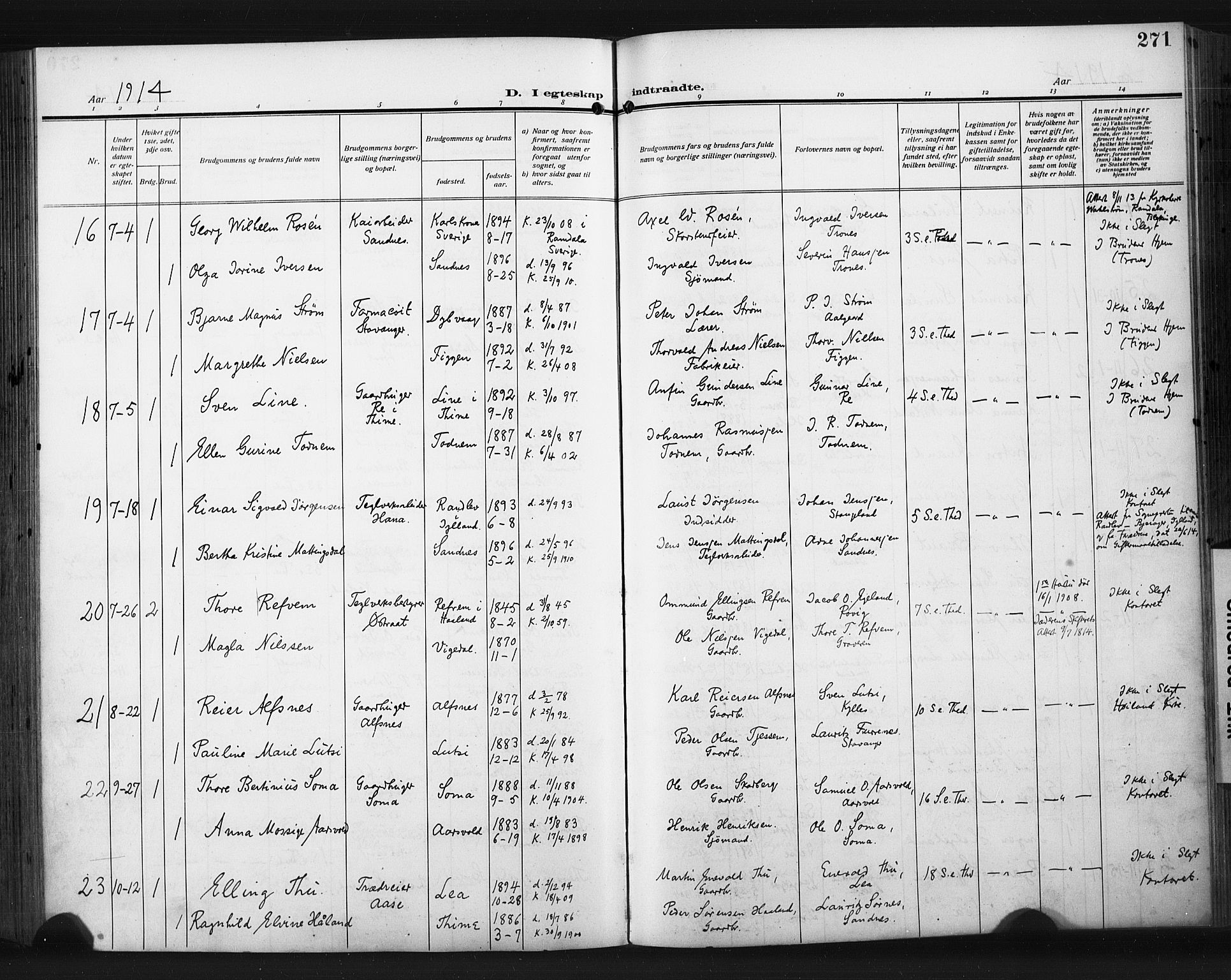 Høyland sokneprestkontor, AV/SAST-A-101799/001/30BA/L0017: Parish register (official) no. A 15, 1912-1924, p. 271