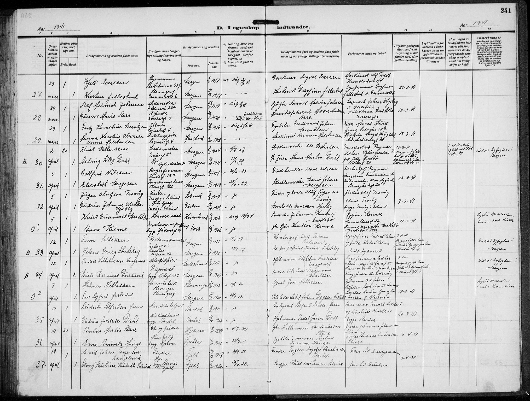 Domkirken sokneprestembete, AV/SAB-A-74801/H/Hab/L0034: Parish register (copy) no. D 6, 1924-1941, p. 241