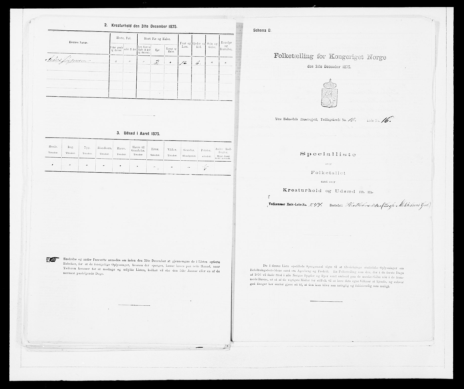 SAB, 1875 census for 1429P Ytre Holmedal, 1875, p. 1111