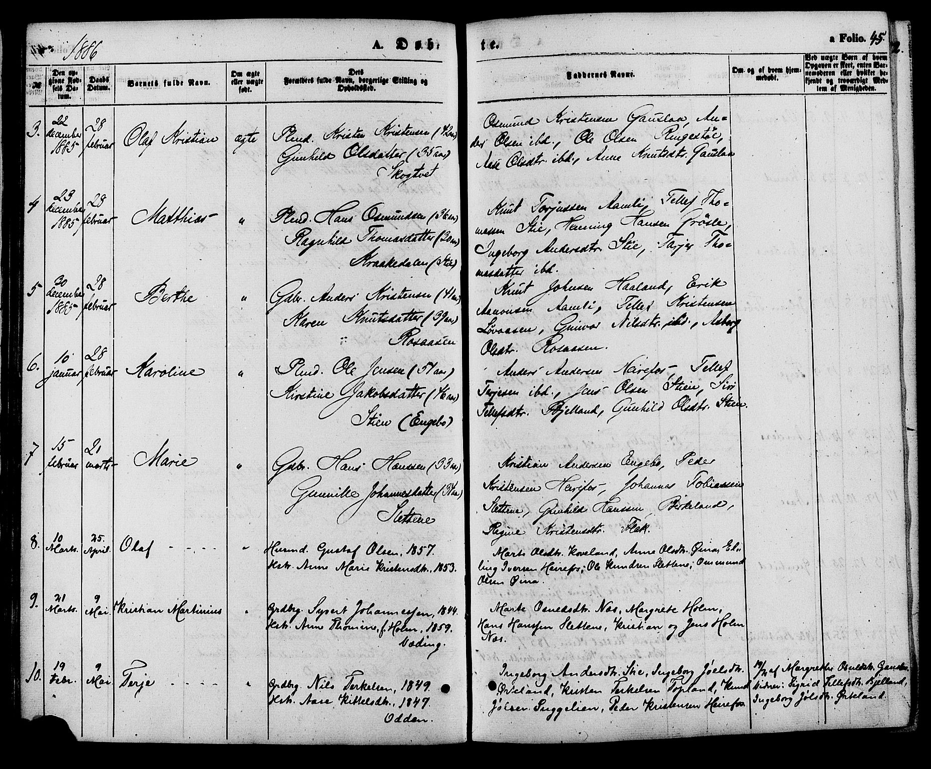 Herefoss sokneprestkontor, AV/SAK-1111-0019/F/Fa/Faa/L0002: Parish register (official) no. A 2, 1861-1886, p. 45