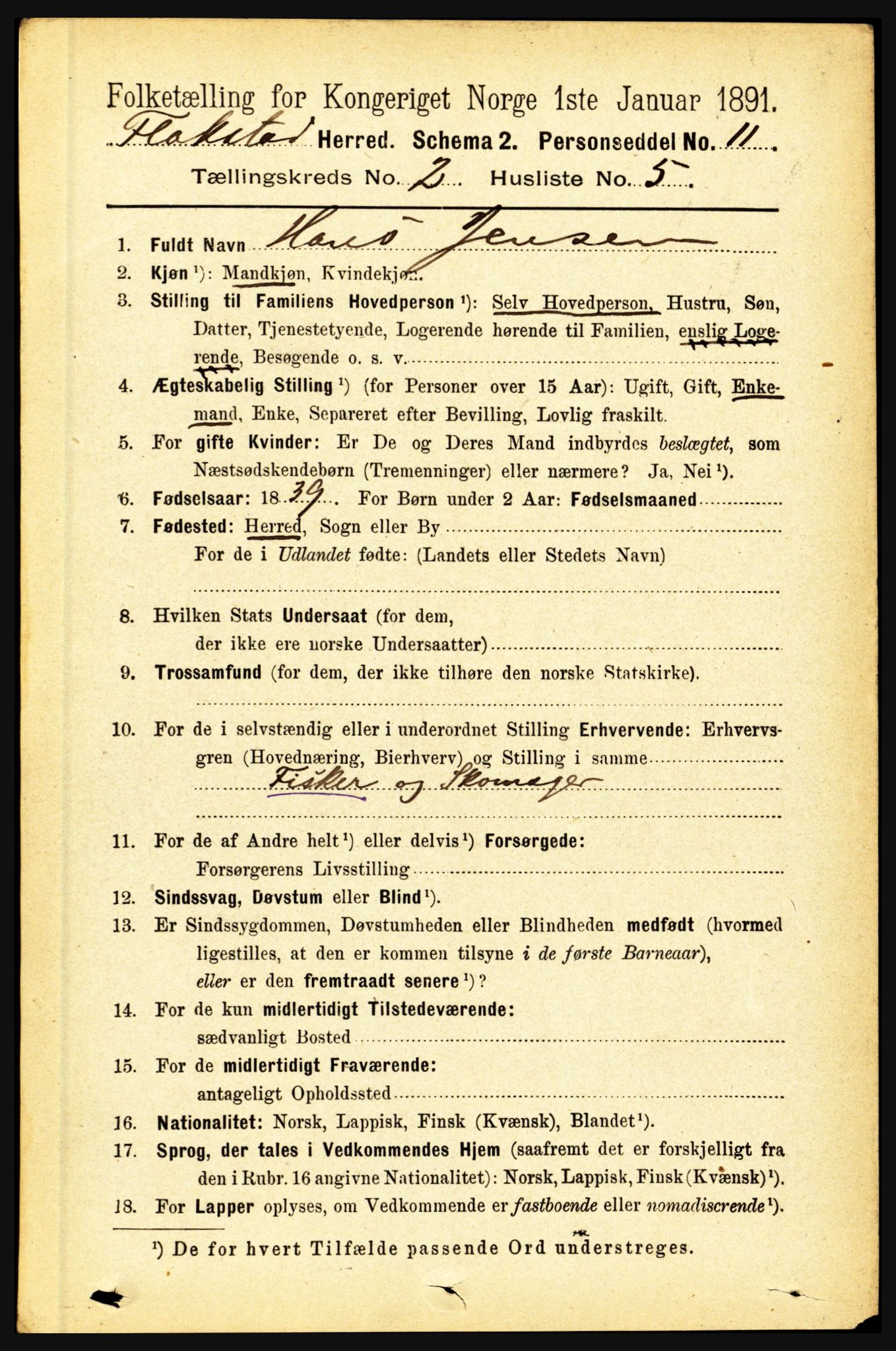 RA, 1891 census for 1859 Flakstad, 1891, p. 643