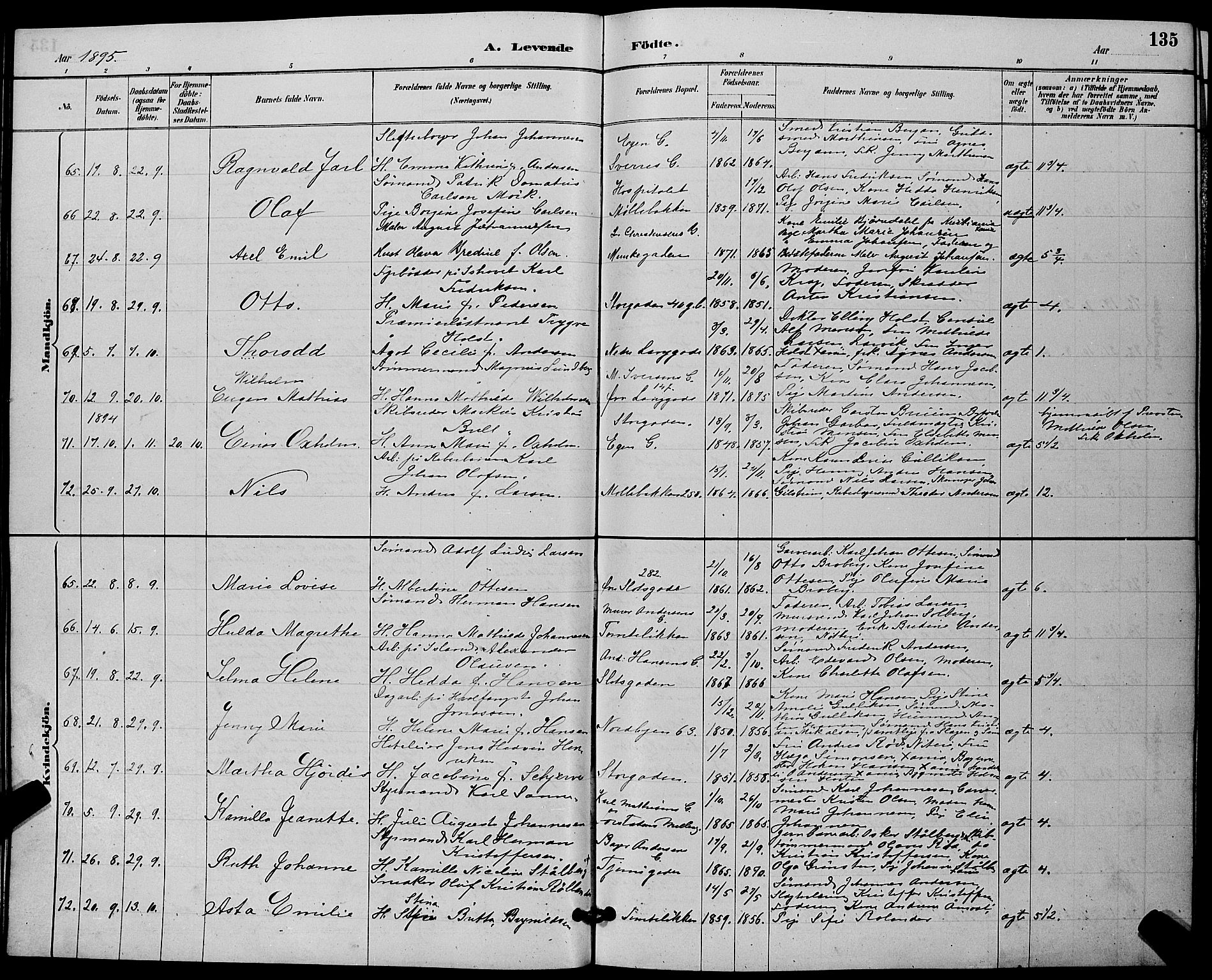 Tønsberg kirkebøker, AV/SAKO-A-330/G/Ga/L0006: Parish register (copy) no. 6, 1885-1895, p. 135