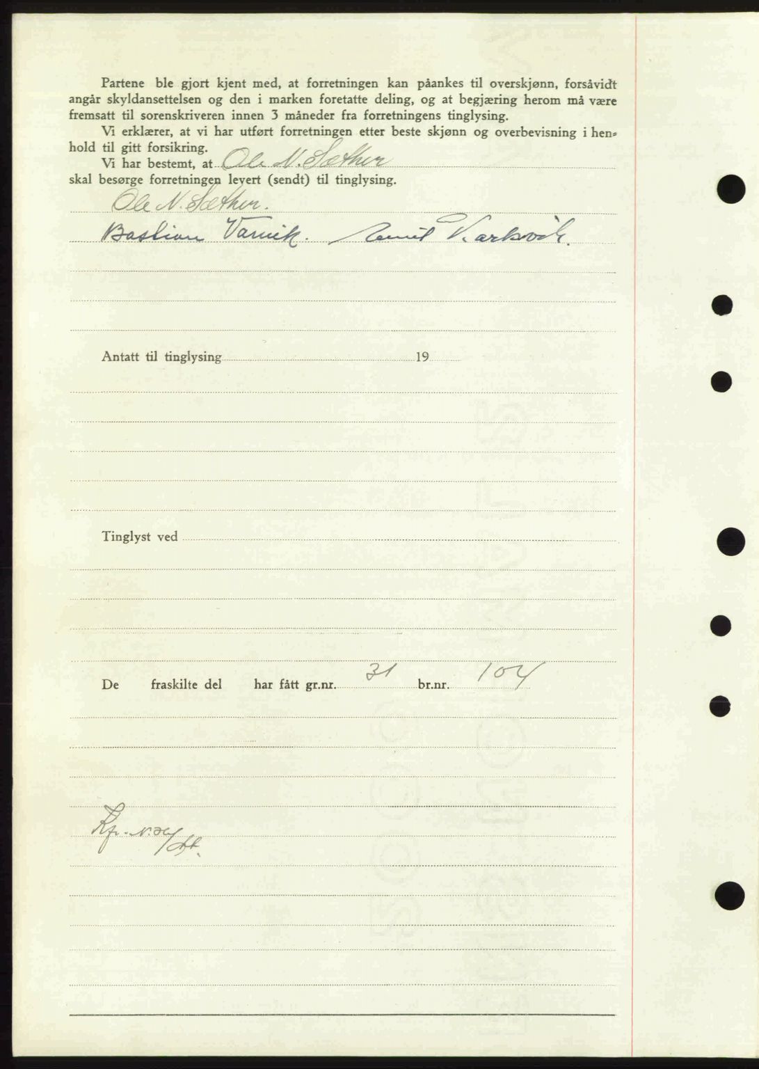 Nordmøre sorenskriveri, AV/SAT-A-4132/1/2/2Ca: Mortgage book no. A103, 1946-1947, Diary no: : 2705/1946