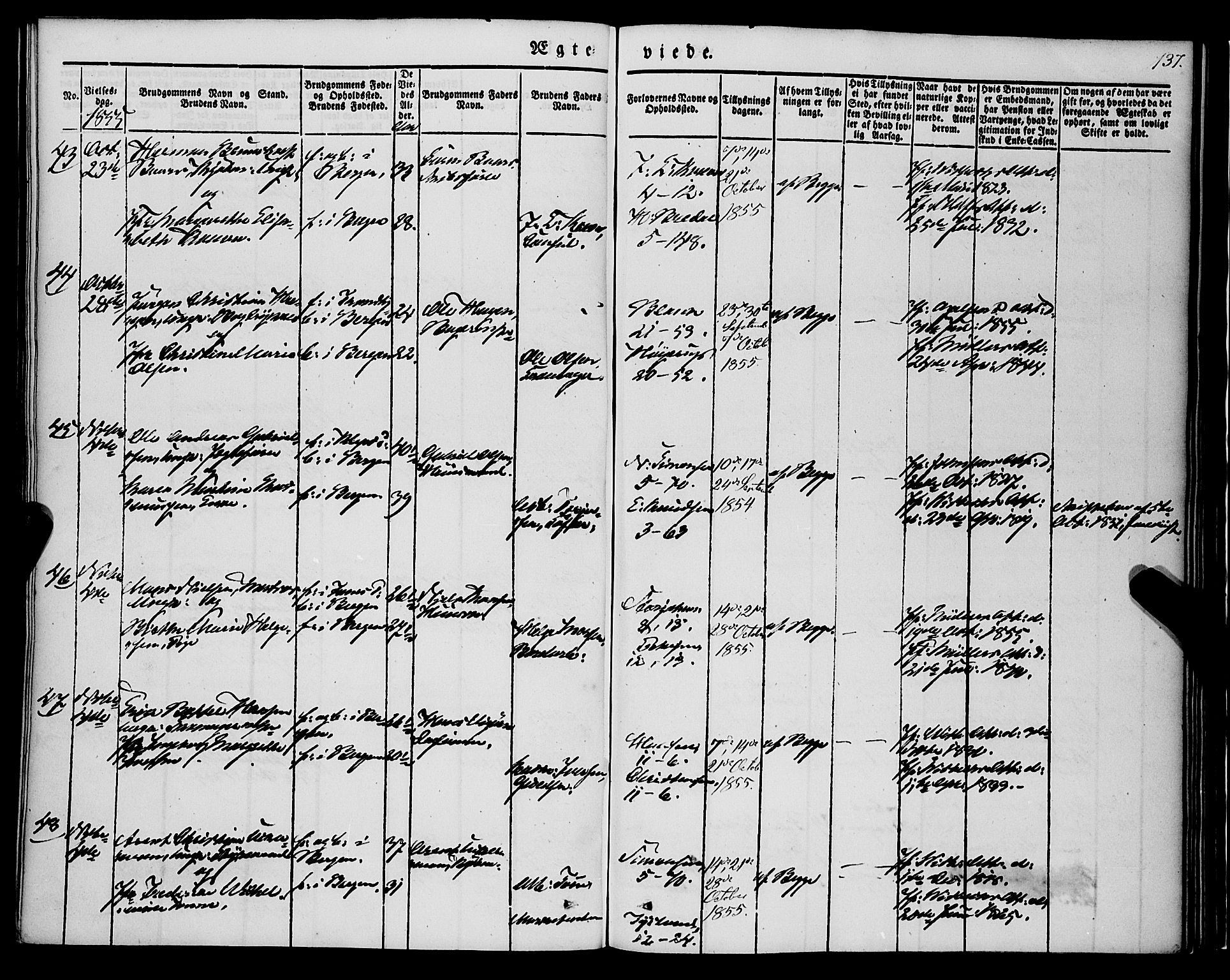 Nykirken Sokneprestembete, AV/SAB-A-77101/H/Haa/L0031: Parish register (official) no. D 1, 1834-1861, p. 137