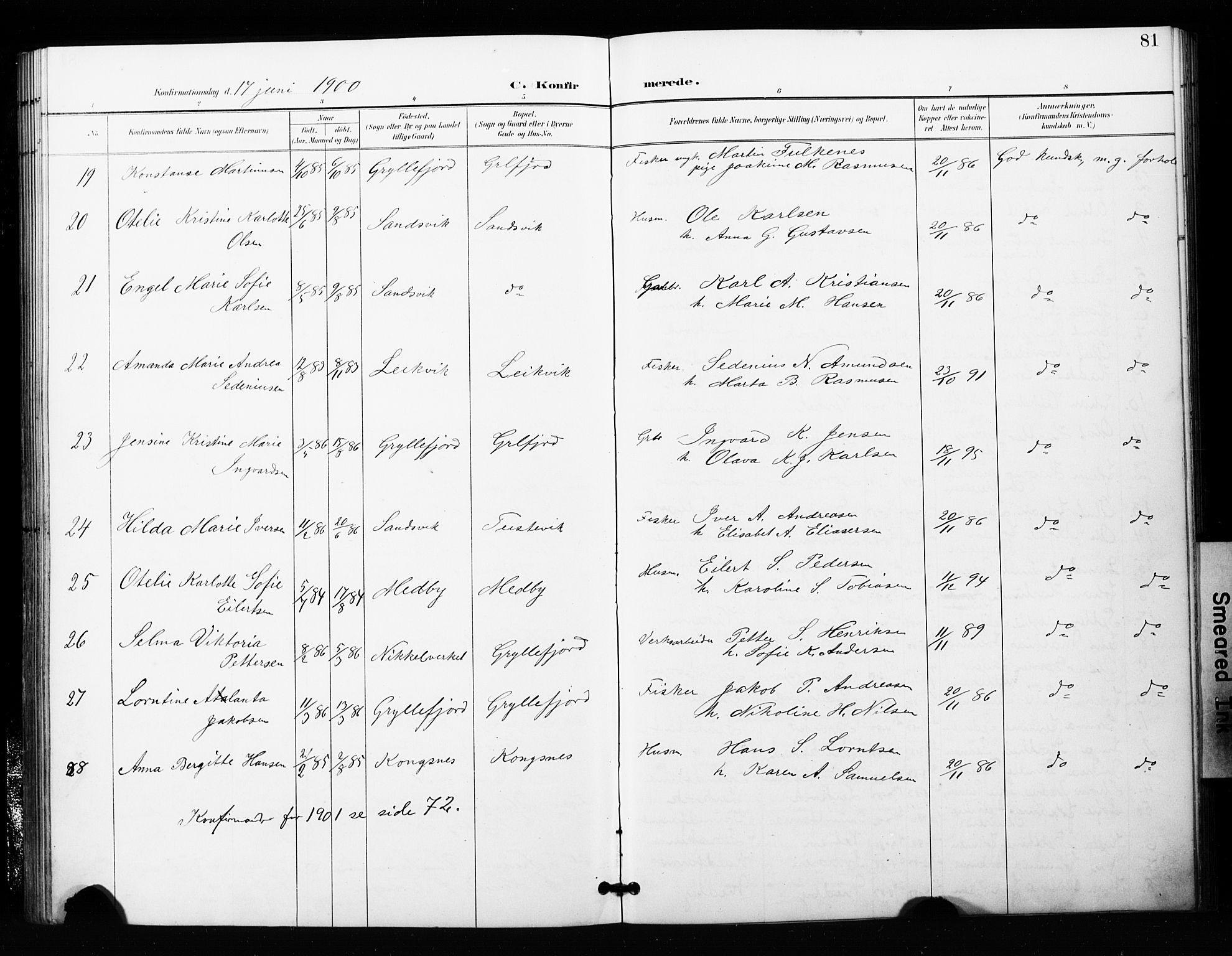 Berg sokneprestkontor, SATØ/S-1318/G/Ga/Gaa/L0006kirke: Parish register (official) no. 6, 1894-1904, p. 81