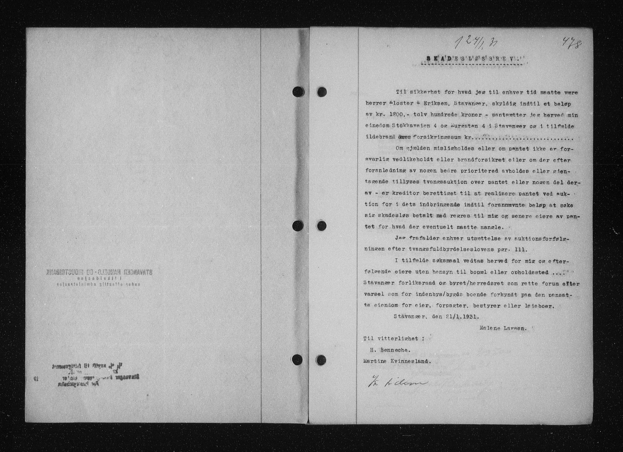 Stavanger byfogd, AV/SAST-A-101408/001/4/41/410/410BB/L0058: Mortgage book no. 48, 1930-1931, Deed date: 24.01.1930