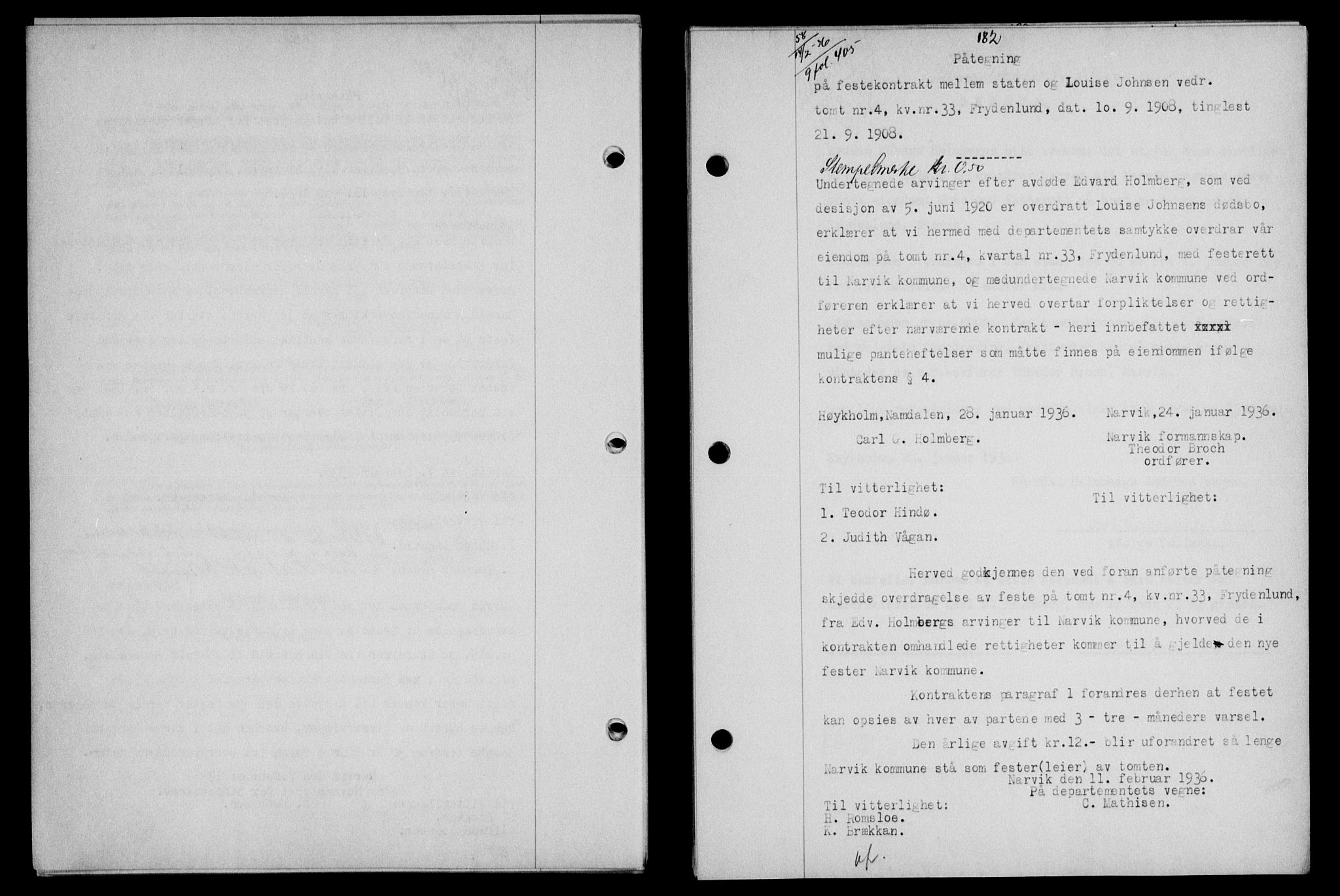 Narvik sorenskriveri, AV/SAT-A-0002/1/2/2C/2Ca/L0011: Mortgage book no. 14, 1935-1937, Deed date: 14.02.1936