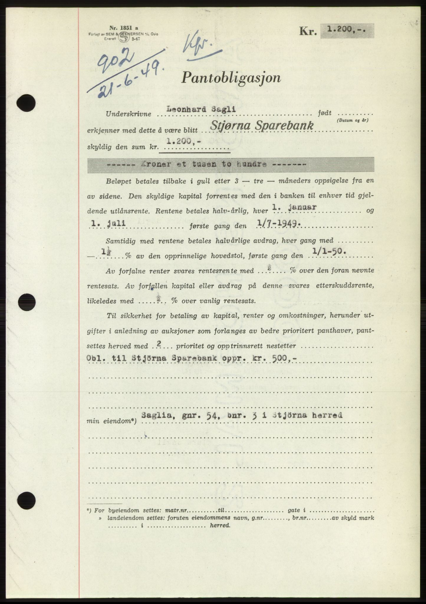 Fosen sorenskriveri, AV/SAT-A-1107/1/2/2C: Mortgage book no. B, 1948-1950, Diary no: : 902/1949
