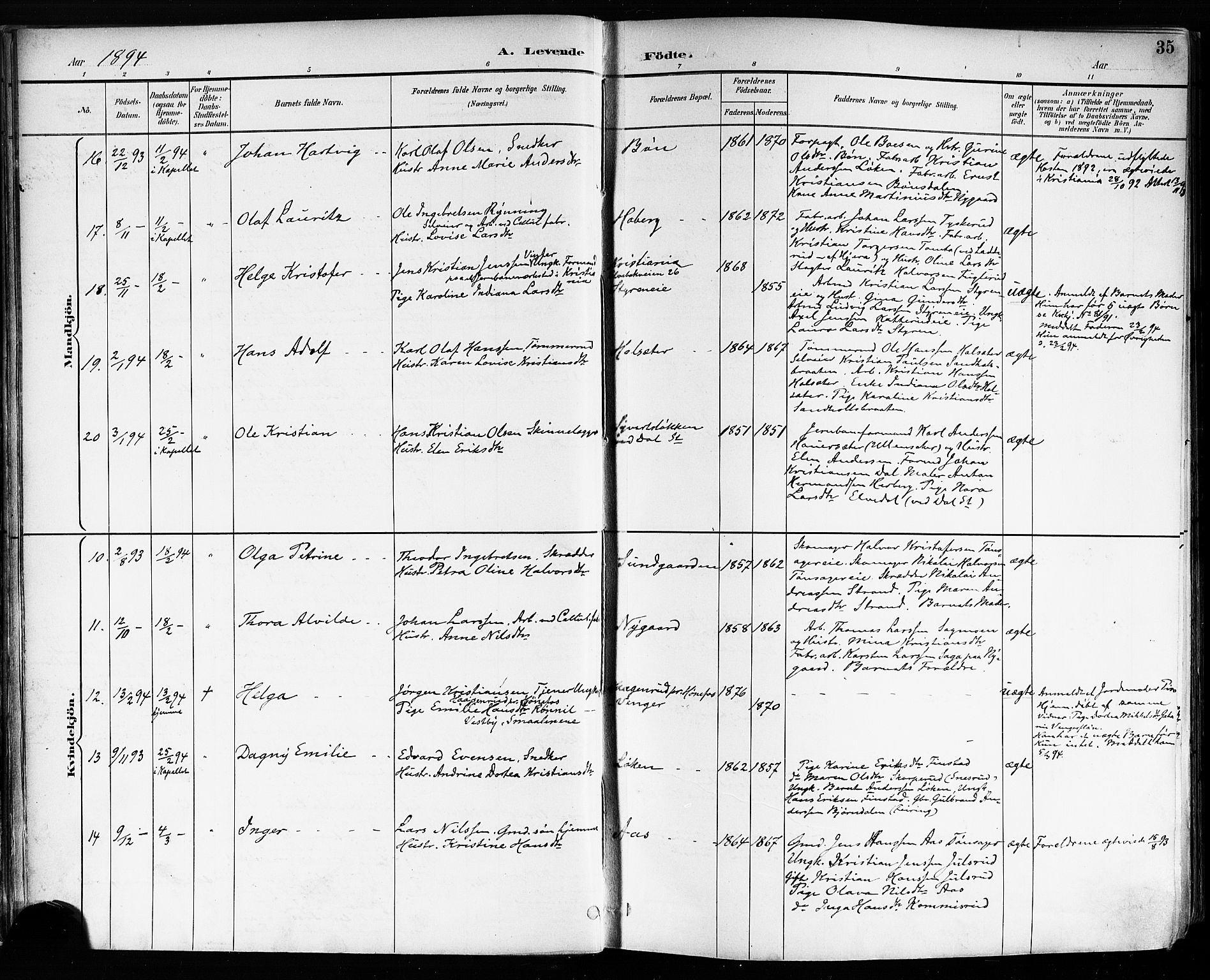 Eidsvoll prestekontor Kirkebøker, AV/SAO-A-10888/F/Fa/L0004: Parish register (official) no. I 4, 1891-1900, p. 35