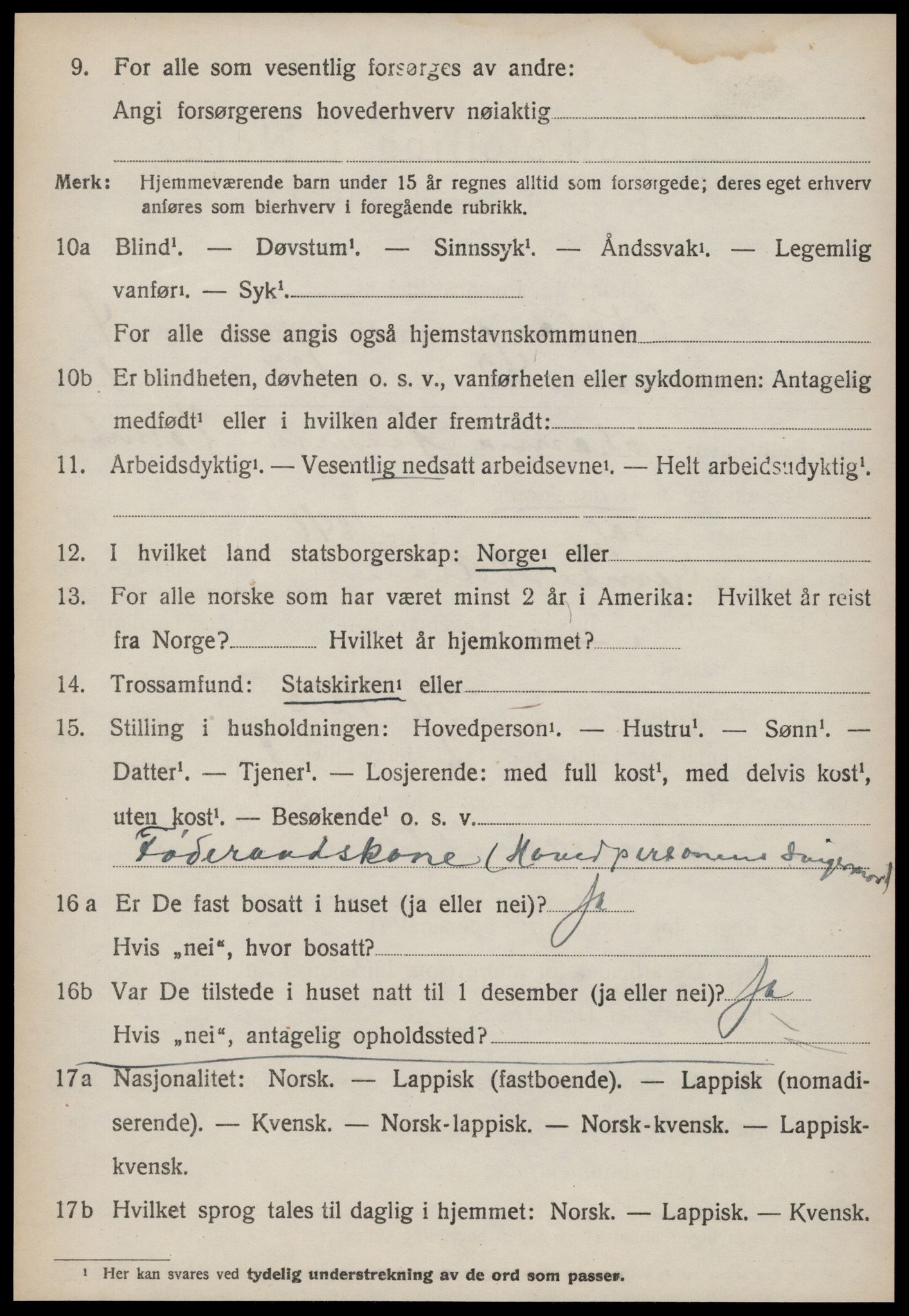 SAT, 1920 census for Orkland, 1920, p. 3797