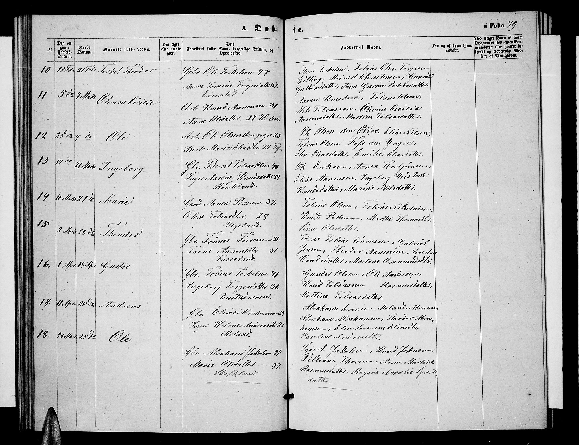 Sør-Audnedal sokneprestkontor, SAK/1111-0039/F/Fb/Fbb/L0004: Parish register (copy) no. B 4, 1868-1879, p. 49